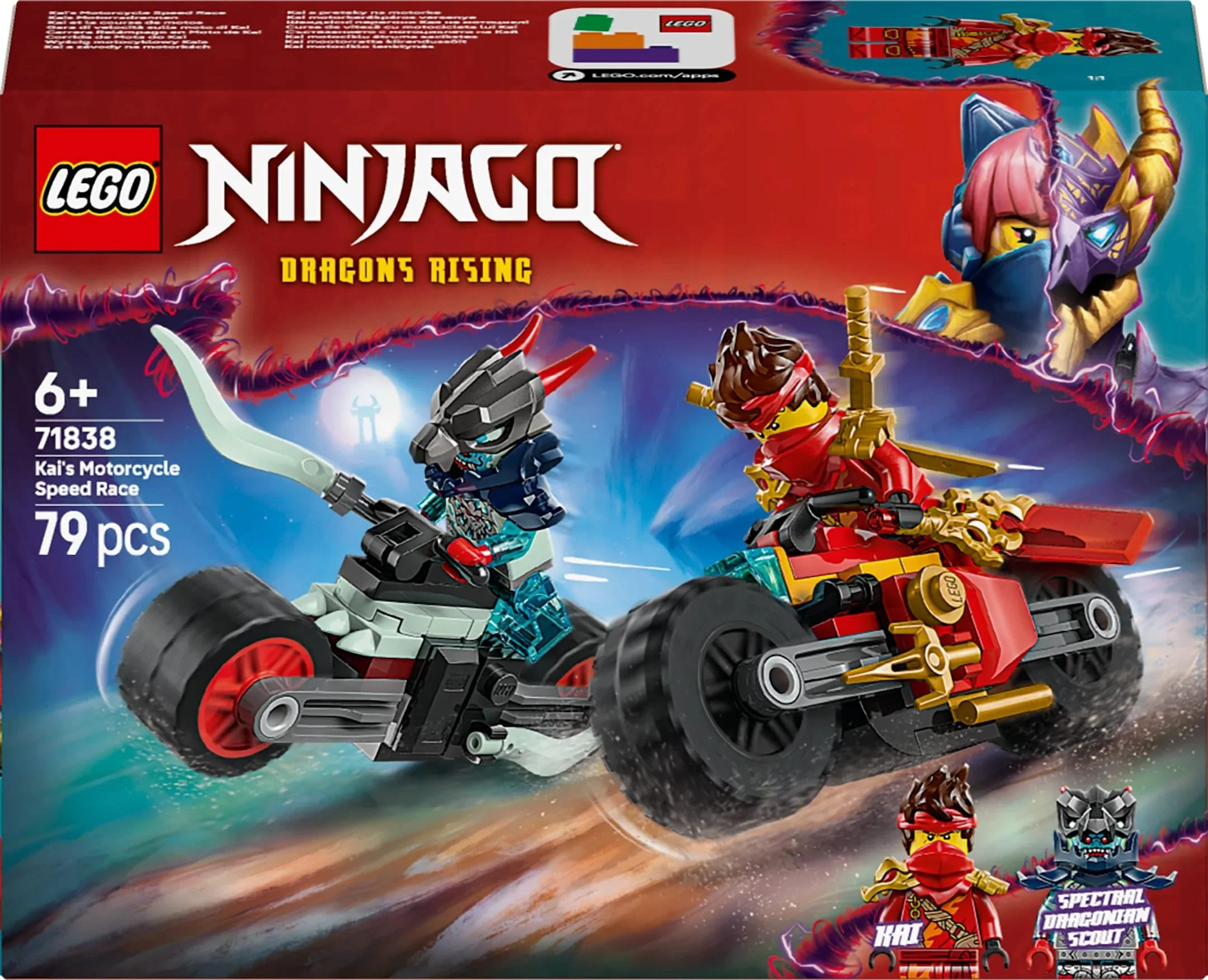 LEGO NINJAGO Kais Motorradrennen - Spielzeug mit 2 Ninja-Bikes und 2 Minifiguren - BAU- und Action-Set für Kinder - Kleines Geschenk für Jungen und Mädchen ab 6 Jahren - 71838 - Image 2