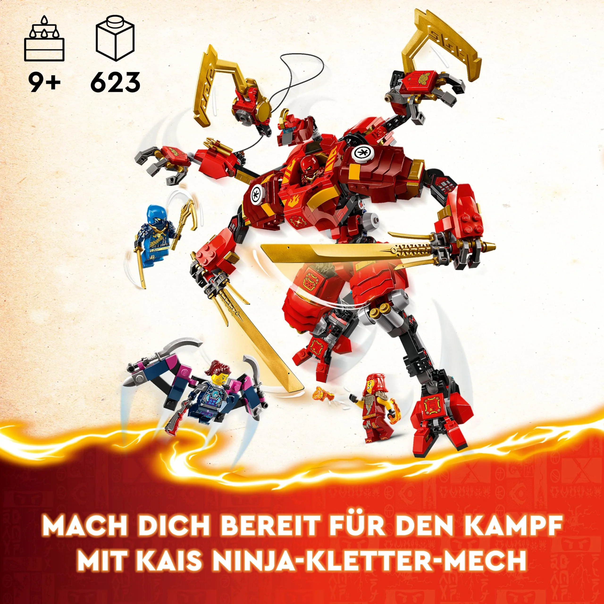 LEGO NINJAGO Kais Ninja-Kletter-Mech Set, Ninja-Spielzeug mit baubarer Actionfigur und 4 Mini-Figuren, Abenteuer-Set für Kinder, Geschenk zum Geburtstag für 9-jährige Jungs und Mädchen 71812 - Image 12