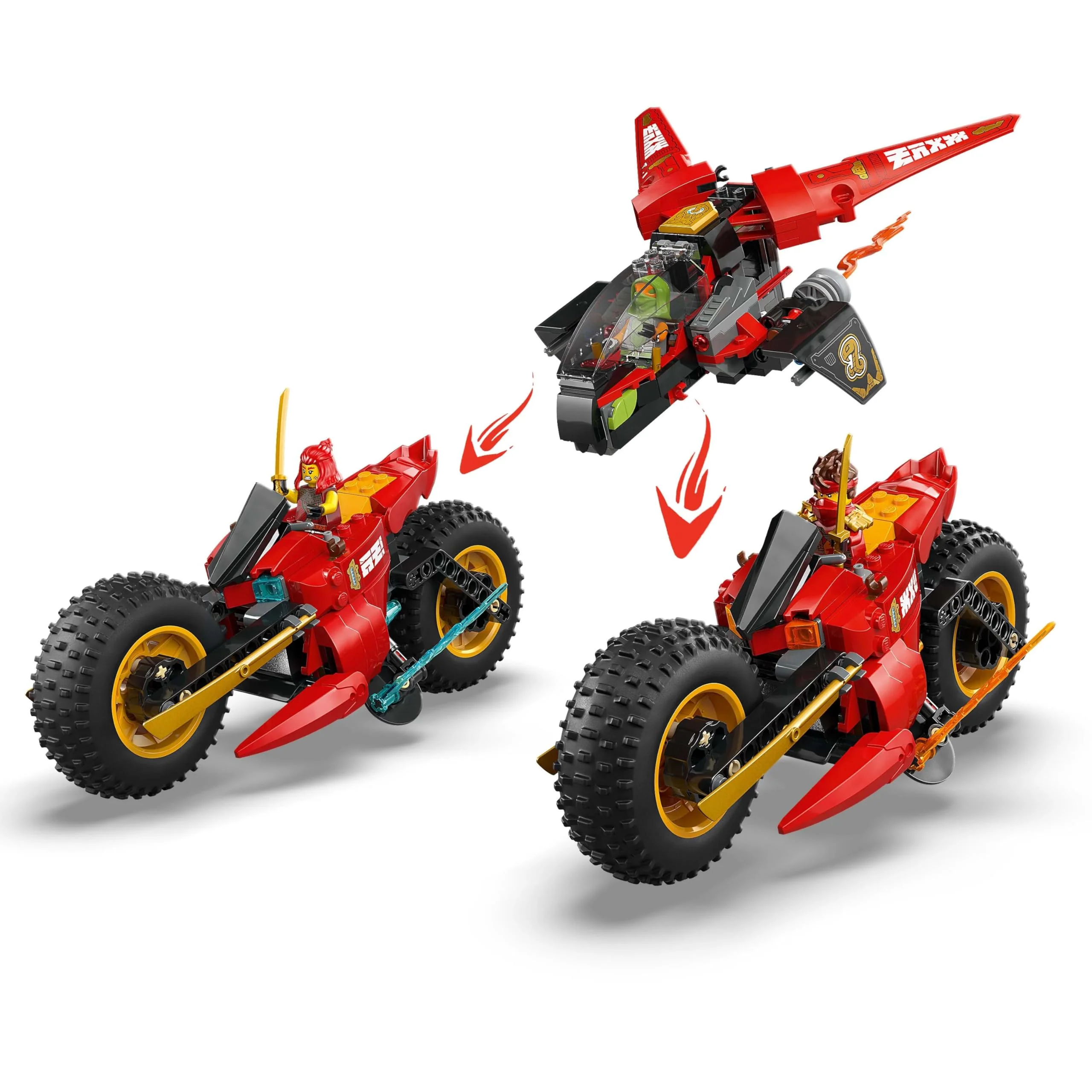 LEGO NINJAGO Ninja-Actionflitzer - 3-in-1-Spielzeug mit 2 Ninja-Bikes, 1 Jet und 6 Minifiguren, einschließlich Kai und Frak - Aufstieg der Drachen Geschenk für Jungen ab 8 Jahren - 71844 - Image 6