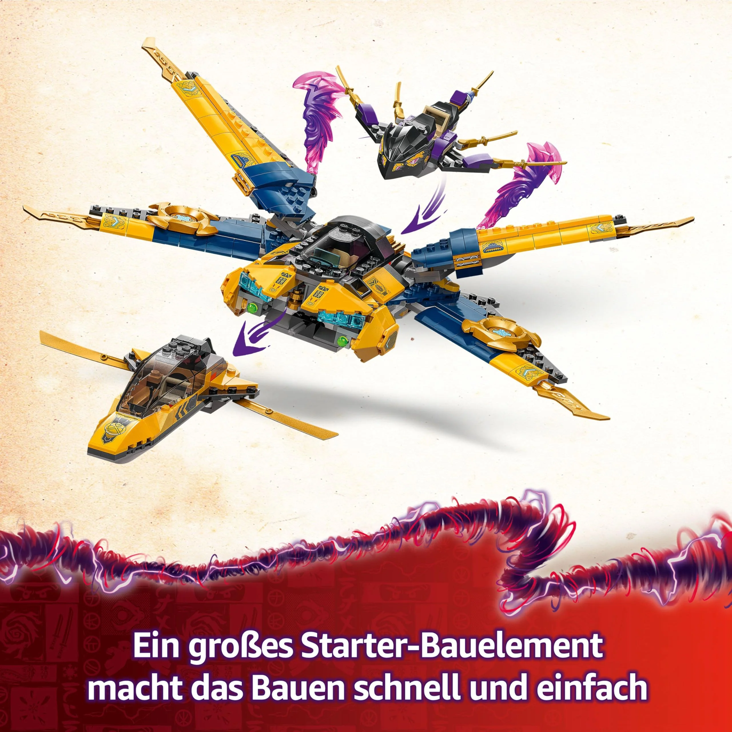 LEGO NINJAGO Ras und Arins Super-Sturmflieger - Spielzeug mit Drohne, Shootern, Klingen und Triebwerken - Inkl. 3 Minifiguren für Ninja Rollenspiele - Bauset für Jungen und Mädchen ab 8 Jahren 71833 - Image 11