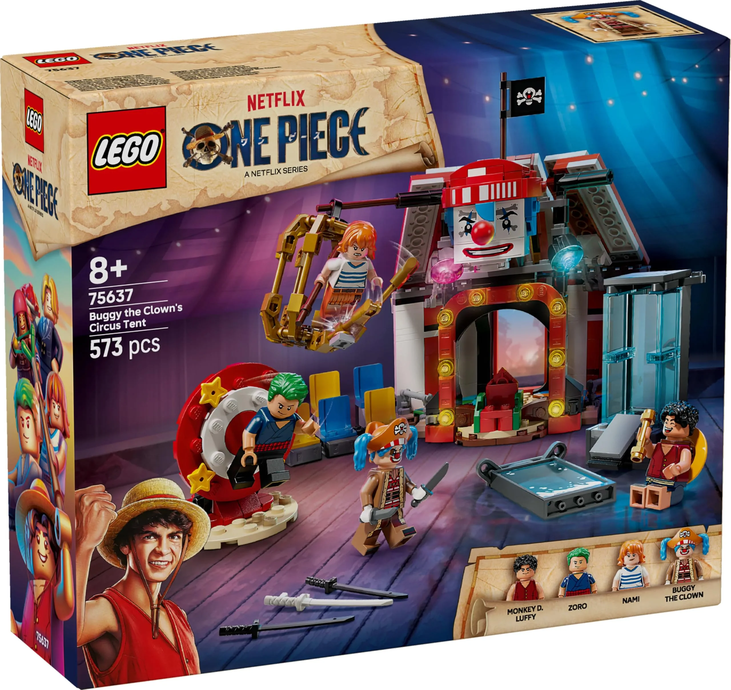 LEGO ONE Piece Zirkuszelt von Buggy dem Clown - Interaktives Spielzeug mit 4 Minifiguren - Ruffy, Nami & Zoro sowie 2 Steckbriefen - Kreatives Geschenk für Jungen, Mädchen & Fans ab 8 Jahren - 75637 - Image 3