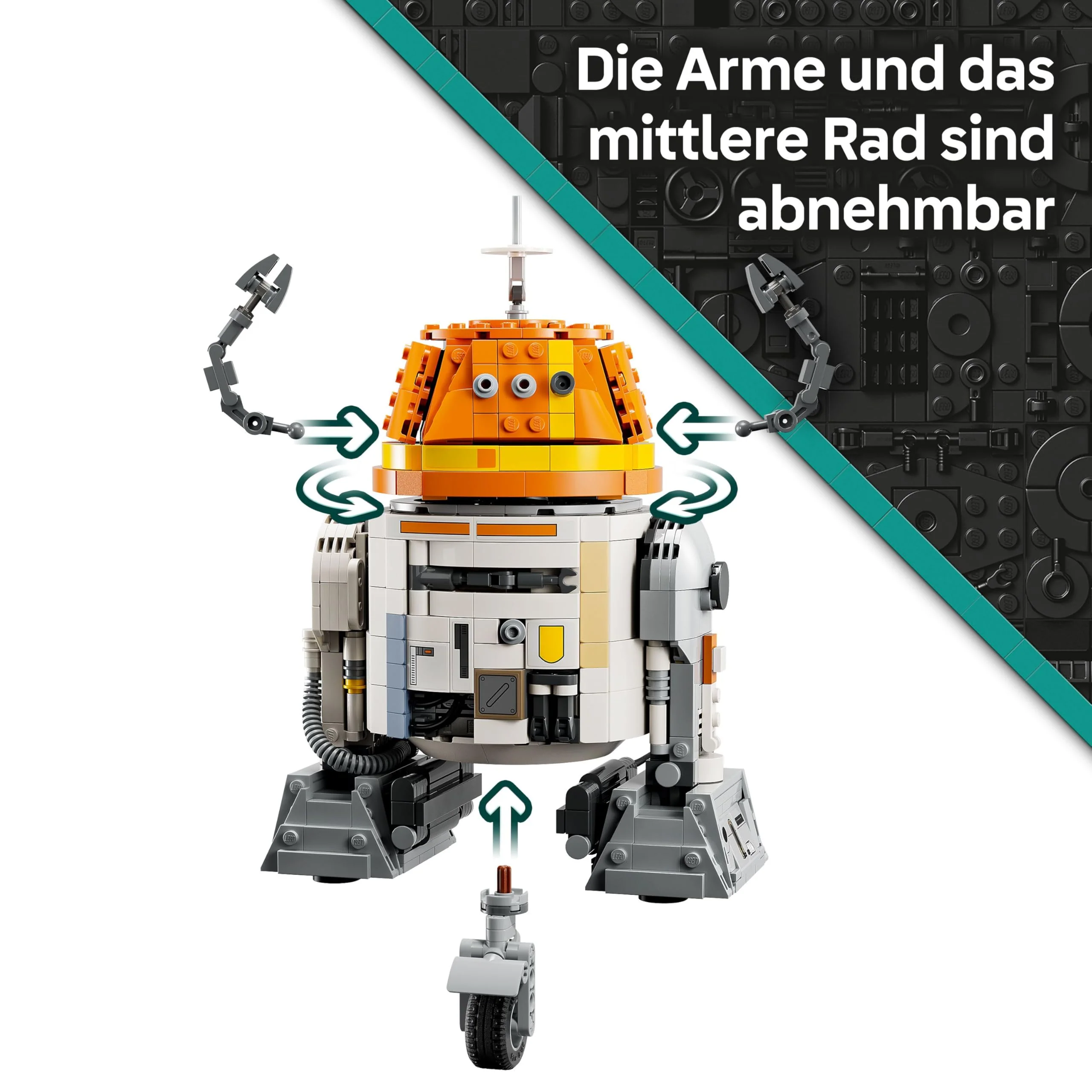 LEGO Star Wars 75416 Ahsoka Astromech-Droide Chopper (C1-10P) Figur - Spielzeug mit beweglichem Kopf, abnehmbaren Armen und Mittelrad - Geschenk für Ahsoka-Fans, Jungen und Mädchen ab 10 Jahren - Image 9
