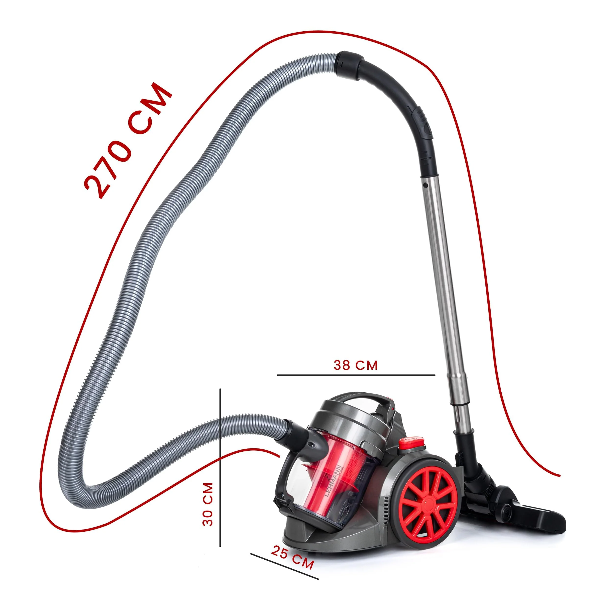 LEHMANN LHOCV-7018 Zyklon Staubsauger beutellos | Bodenstaubsauger mit Zyklontechnologie | Zylinder-Staubsauger mit Düsensatz | Hochleistungskraft 4000 Watt, HEPA-Filter, 1,8 L - Image 5