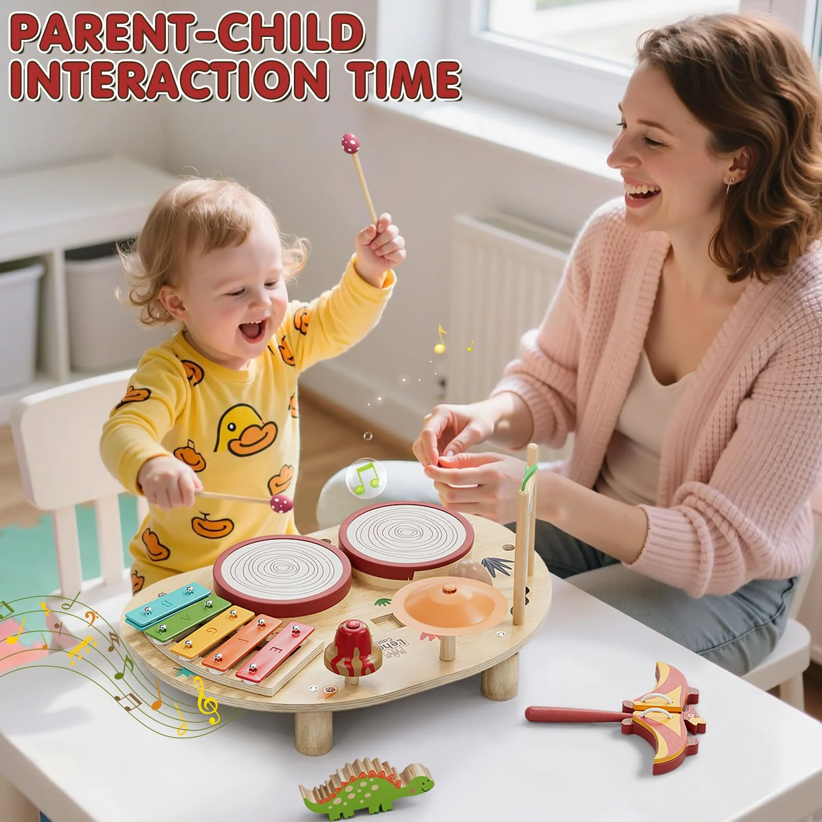 Lehoo Castle Holz Montessori Kinder Schlagzeugset Spielzeug ab 2 3 Jahre, Musikinstrumente für Kinder mit Xylophon Trommel, Musikspielzeug für Babys im Vorschulalter, Lernspielzeug Geschenk - Image 5