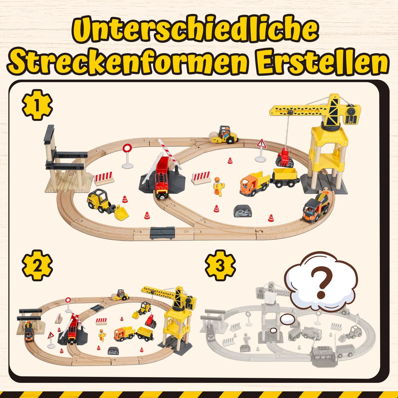 Lehoo Castle Holzeisenbahn, 68 Pcs Eisenbahn Holz mit Kran Spielzeug, Eisenbahn Kinder Elektrisch, Holz Eisenbahn Kinder mit Bagger - Image 4