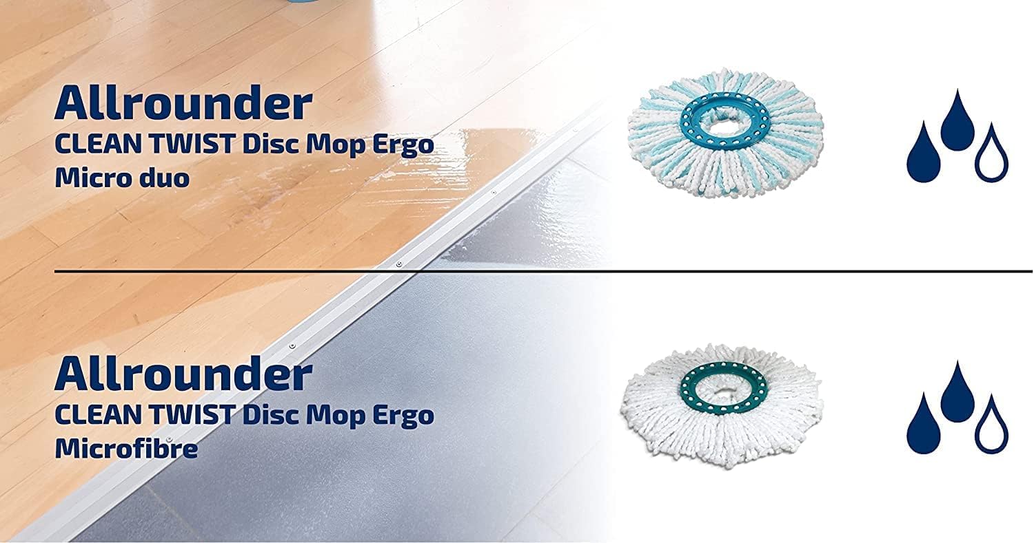 Leifheit 2er Set Ersatzkopf Clean Twist Disc Mop micro duo, für alle Bodenarten, ideale Schmutzaufnahme dank 2-Faser-System, saugfähiger Microfaser, mit hoher Wasser- und Schmutzaufnahme, Ersatzbezug - Image 4