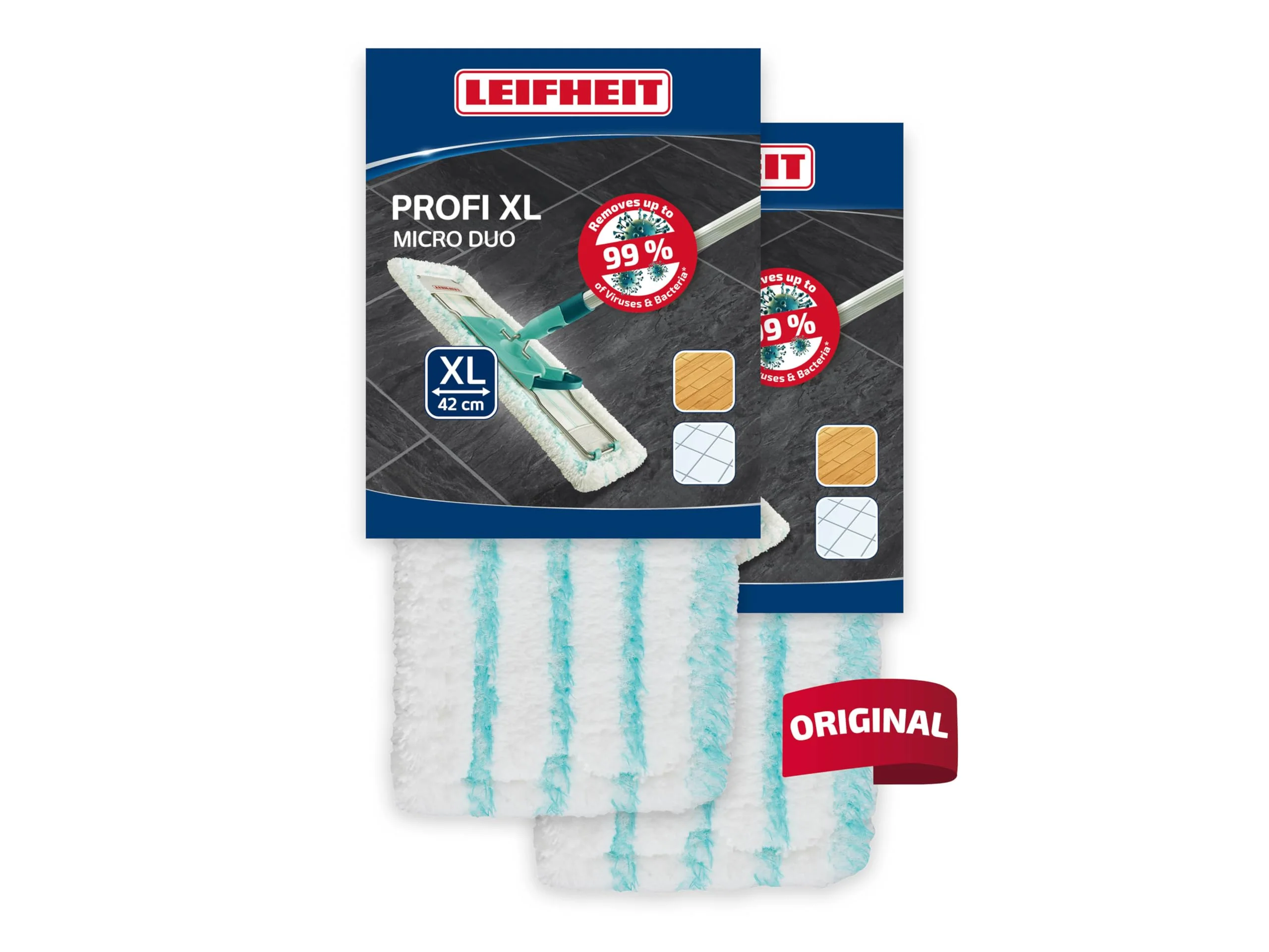 Leifheit 2er Set Wischbezug Profi XL micro duo, für alle Bodenarten, Bodenwischer Ersatzbezug für ideale Schmutzaufnahme dank 2-Faser-System, Mikrofaser Putzlappen ideal für Fliesen und Laminat - Image 2