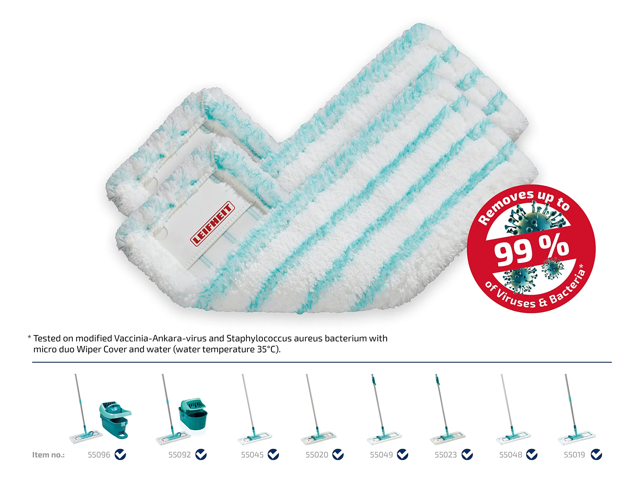 Leifheit 2er Set Wischbezug Profi XL micro duo, für alle Bodenarten, Bodenwischer Ersatzbezug für ideale Schmutzaufnahme dank 2-Faser-System, Mikrofaser Putzlappen ideal für Fliesen und Laminat - Image 5