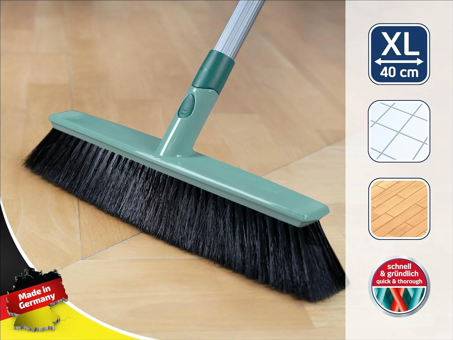 Leifheit Allround Besen Xtra Clean 40 cm mit X-Borsten, Kehrbesen mit Borsten aus Kunststofffaser, Besen mit schräger Stielanbindung, Besenkopf ohne Stiel, Kehrer mit Click-System