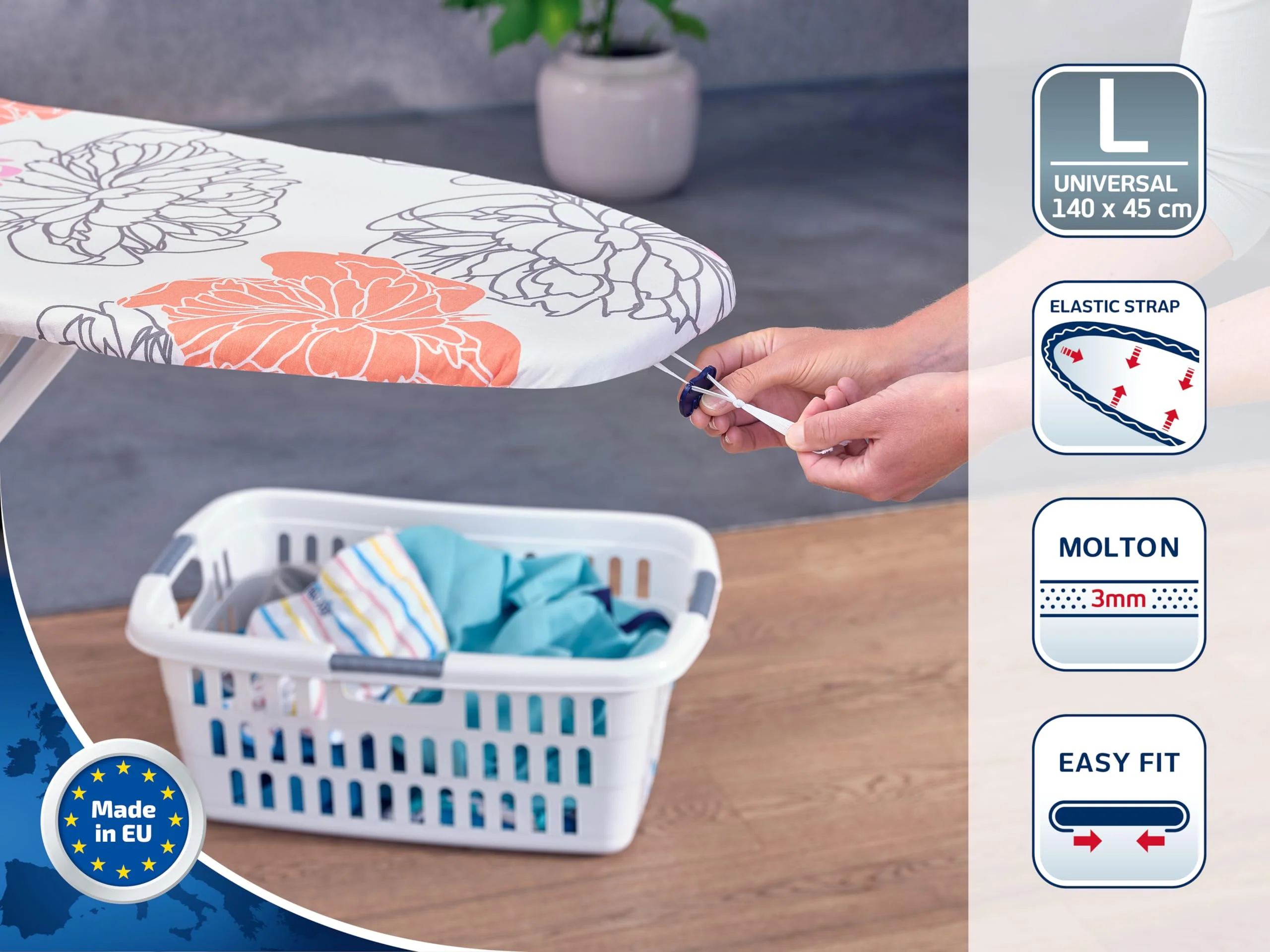 Leifheit Bügelbrettbezug Cotton Comfort Universal, für Dampfbügeleisen, für Bügelflächen bis max. 140 x 45 cm, mit extra dicker Polsterung, elastischem Gummizug - Image 3