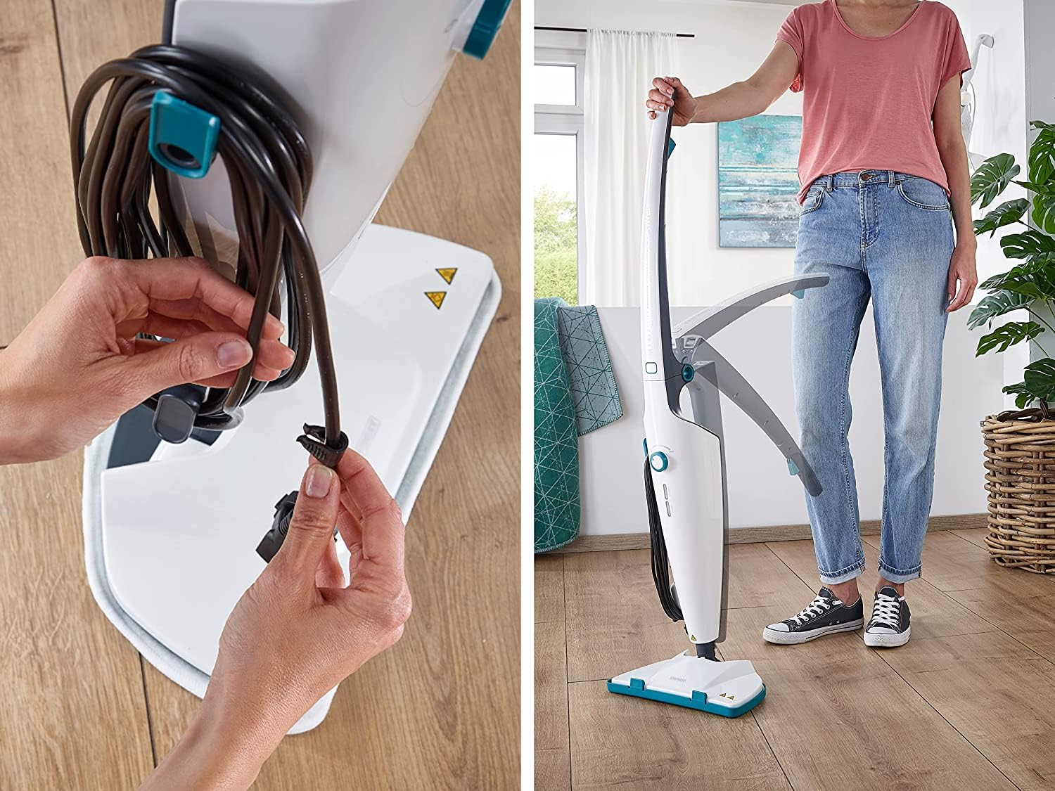 Leifheit Dampfreiniger CleanTenso Power 2.0 mit heißem Wasserdampf gegen Bakterien, Dampfmop mit kurzer Aufheizzeit und 50min Wischdauer, Dampfbesen für Eckenreinigung, Dampfwischer in modernem Design - Image 3