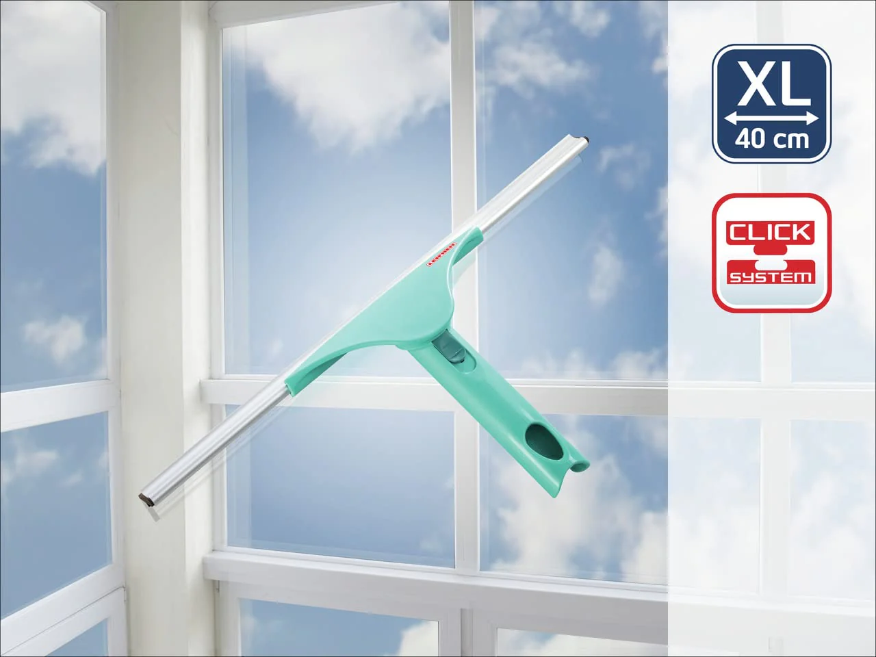 Leifheit Fensterabzieher Window Slider XL, Duschabzieher, Wischbreite 40 cm, mit beweglichem Gelenk, Abzieher für Dusche, Fenster und Spiegel, für große Flächen, Reiniger mit Click-System