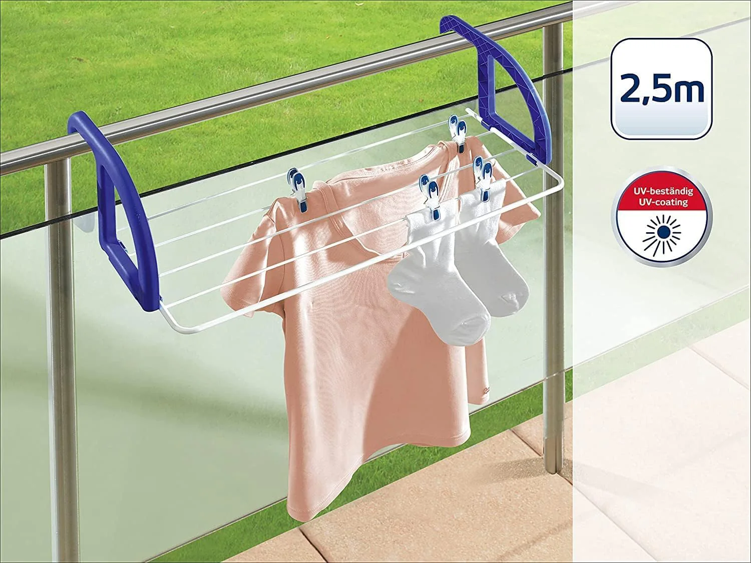 Leifheit Hängetrockner Classic 25, Wandtrockner mit 2,5 m Wäscheleine, flexibel einsetzbarer Heizkörpertrockner, Handtuchhalter für das Bad, für Innen und Außenbereich, Balkonwäschetrockner - Image 2