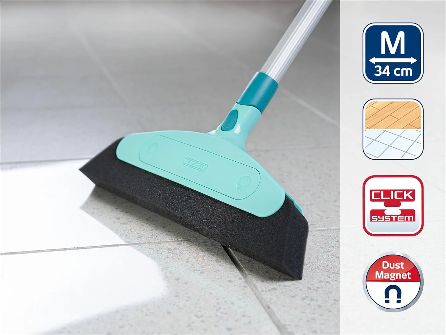 Leifheit Schaumstoffbesen Classic 34 cm, optimal für Allergiker mit schräger Stielanbindung, Besenkopf ohne Stiel, für die schnelle Entfernung von feinstem Staub und Schmutz, mit Click-System