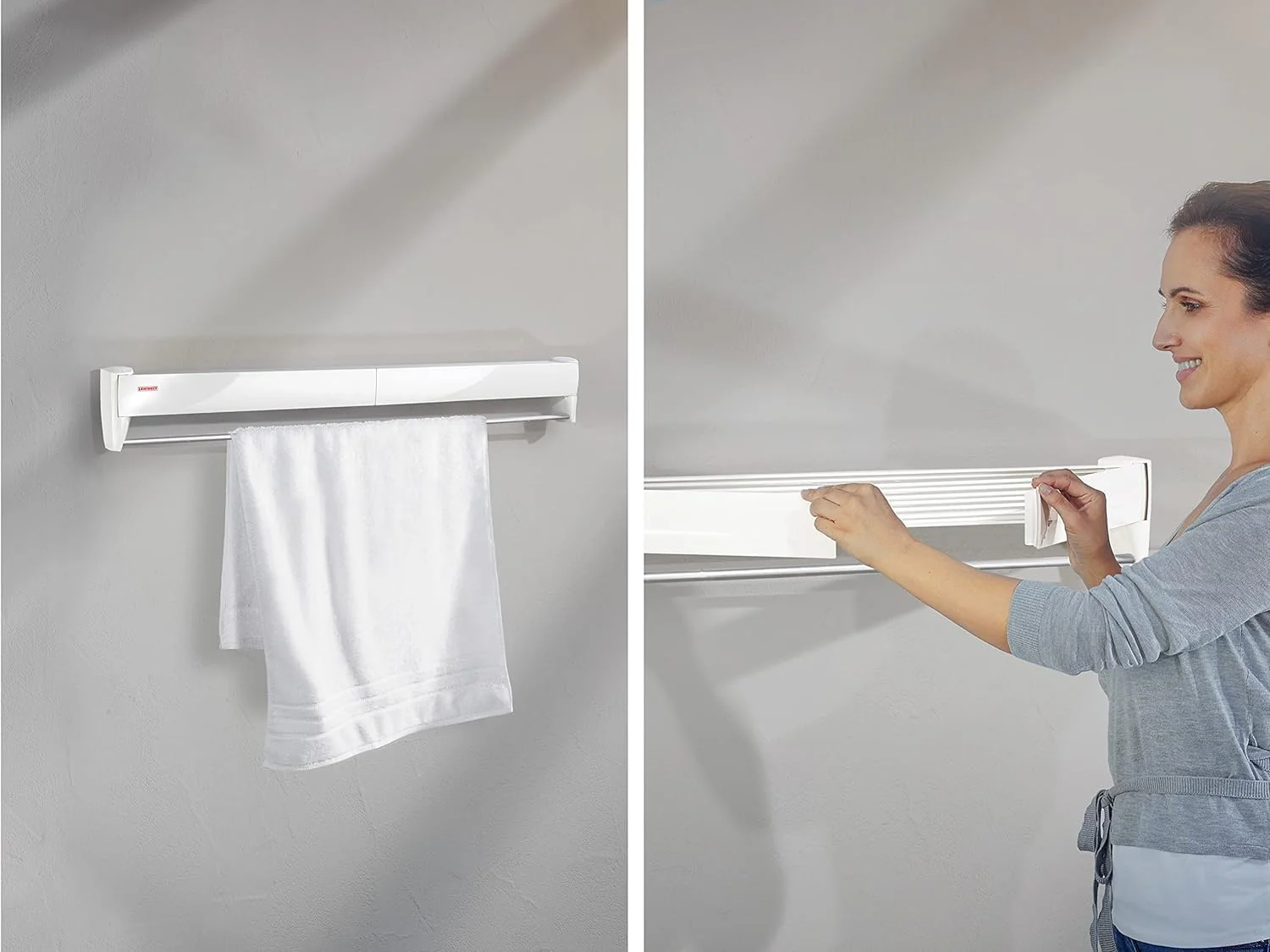 Leifheit Wandtrockner Telegant 81 Protect Plus zum Ausziehen, hängender Wäschetrockner im kleinen, kompakten Format, Wäscheständer ist ausziehbar und ideal fürs Badezimmer oder den Balkon - Image 2