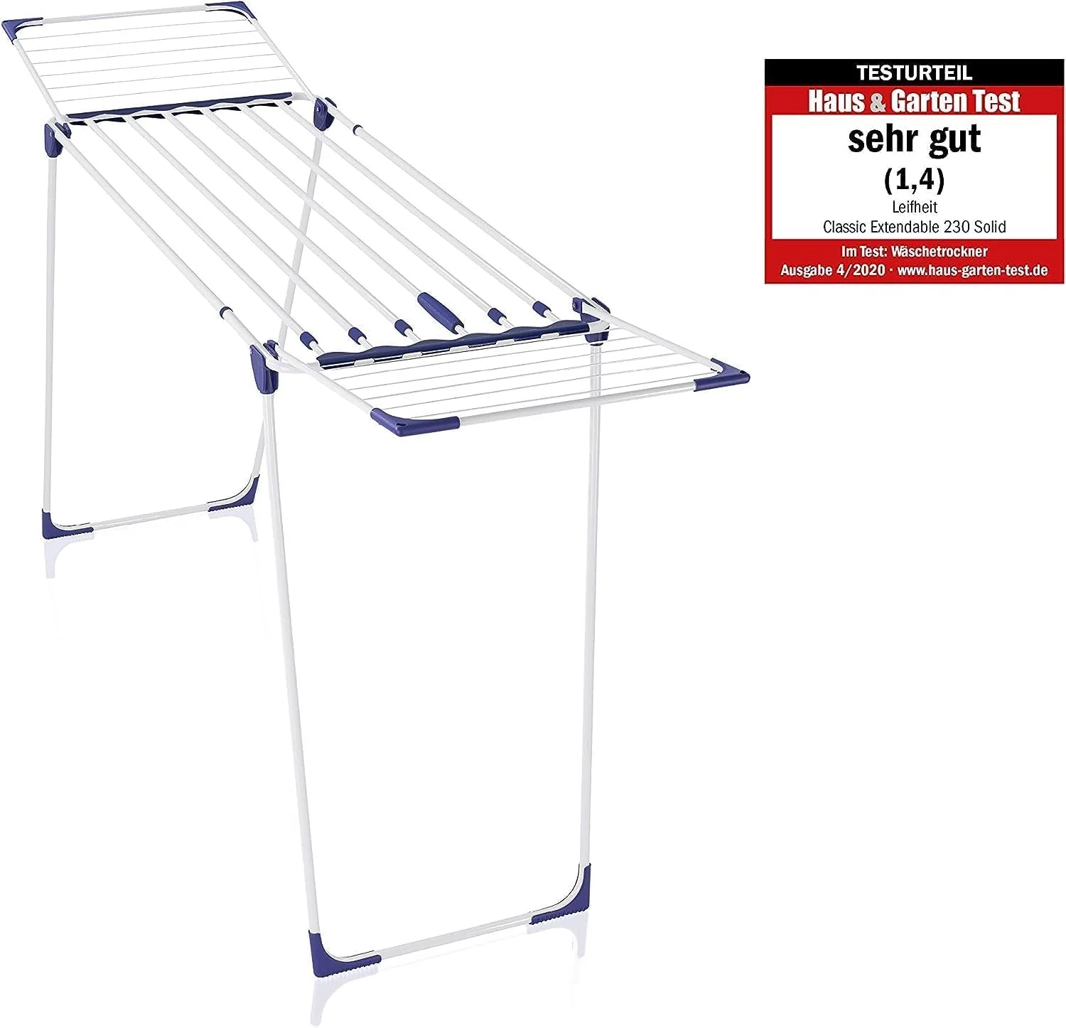 Leifheit Wäscheständer Classic Extendable 230 Solid, auf eine Breite von 184 cm ausziehbar, Standtrockner mit 23m Trockenlänge, stabiler Wäschetrockner mit extradicken XL-Stäben, weiß, blau - Image 3