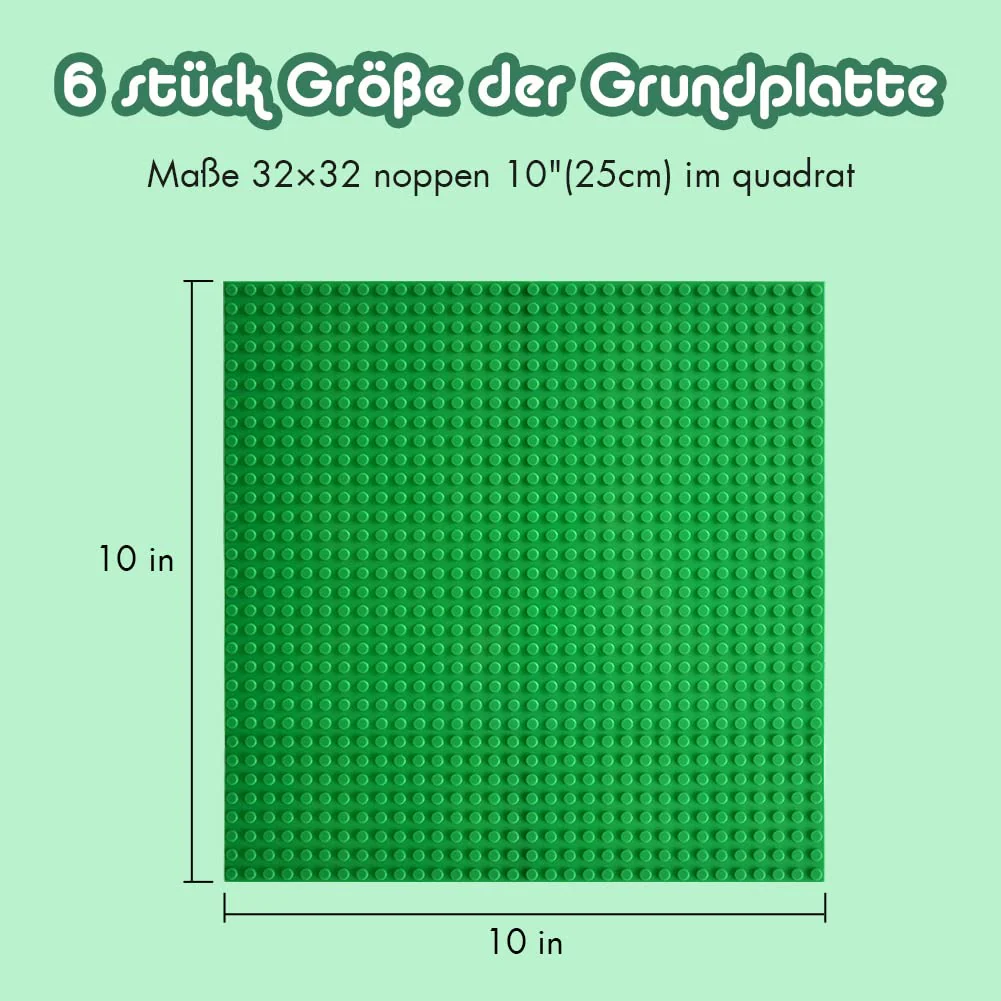 Lekebaby 6 Platten-Set Bauplatte Kompatibel mit Meisten Marken, 25 * 25cm, Grüne Blaue Graue Grundplatte - Image 2
