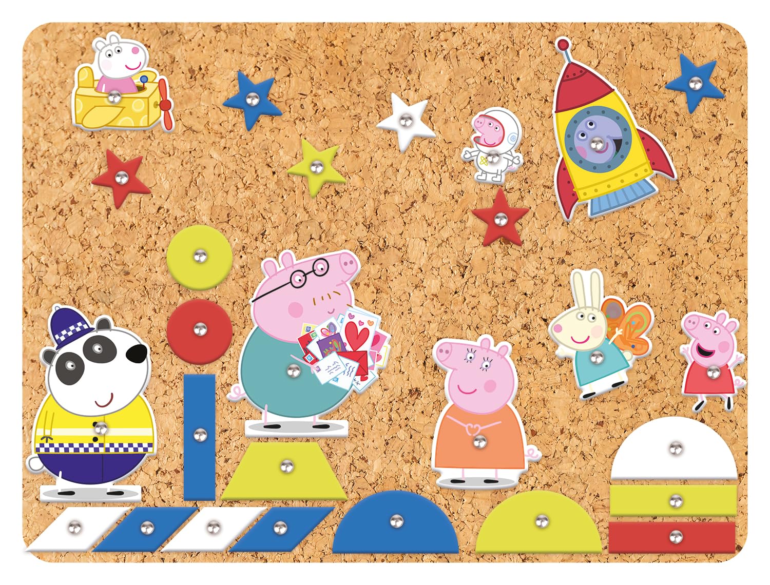 Lena® Hammerspiel Peppa Pig – Kreatives Set mit 44 bunten Plättchen, Hammer, Nägeln und Korkplatte, ab 3 Jahren - Image 5