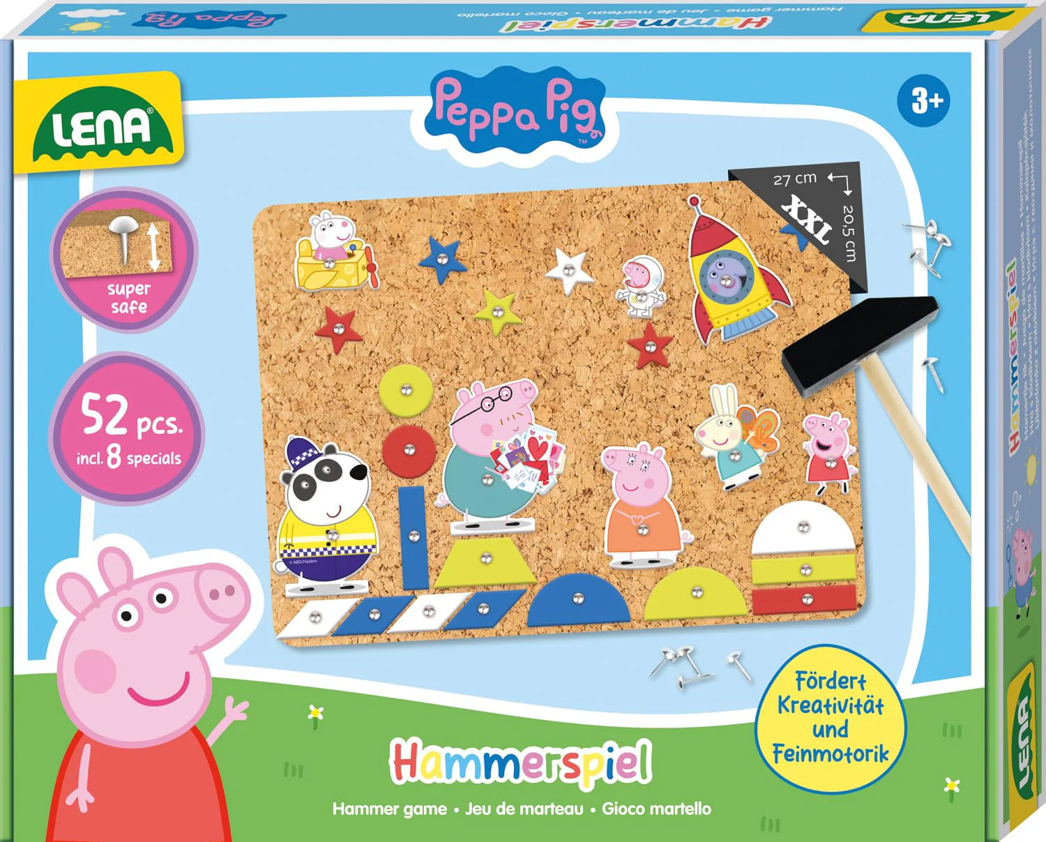 Lena® Hammerspiel Peppa Pig – Kreatives Set mit 44 bunten Plättchen, Hammer, Nägeln und Korkplatte, ab 3 Jahren - Image 6