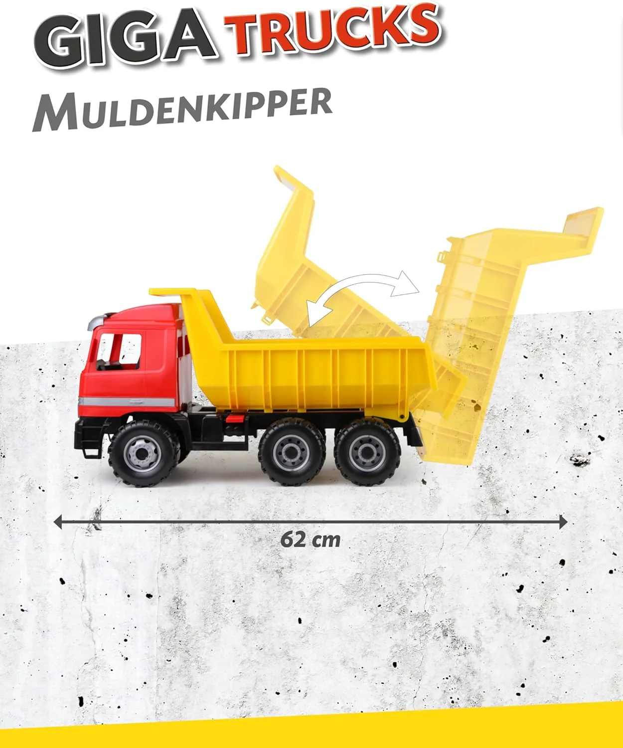 Lena 02031 - Riesen Muldenkipper Mercedes Benz Actros, Kipplaster ca. 63 cm, großer Kipper mit 3 Achsen & verriegelbarer Kippmulde, Baustellen Spielfahrzeug für Kinder ab 3 Jahre, Rot, Gelb, Schwarz - Image 10