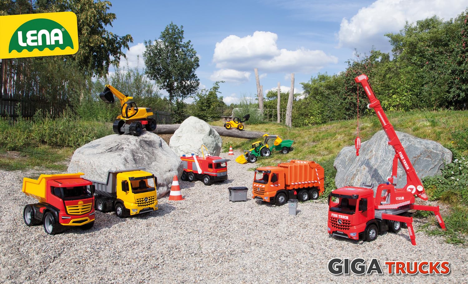 Lena 02031 - Riesen Muldenkipper Mercedes Benz Actros, Kipplaster ca. 63 cm, großer Kipper mit 3 Achsen & verriegelbarer Kippmulde, Baustellen Spielfahrzeug für Kinder ab 3 Jahre, Rot, Gelb, Schwarz - Image 6