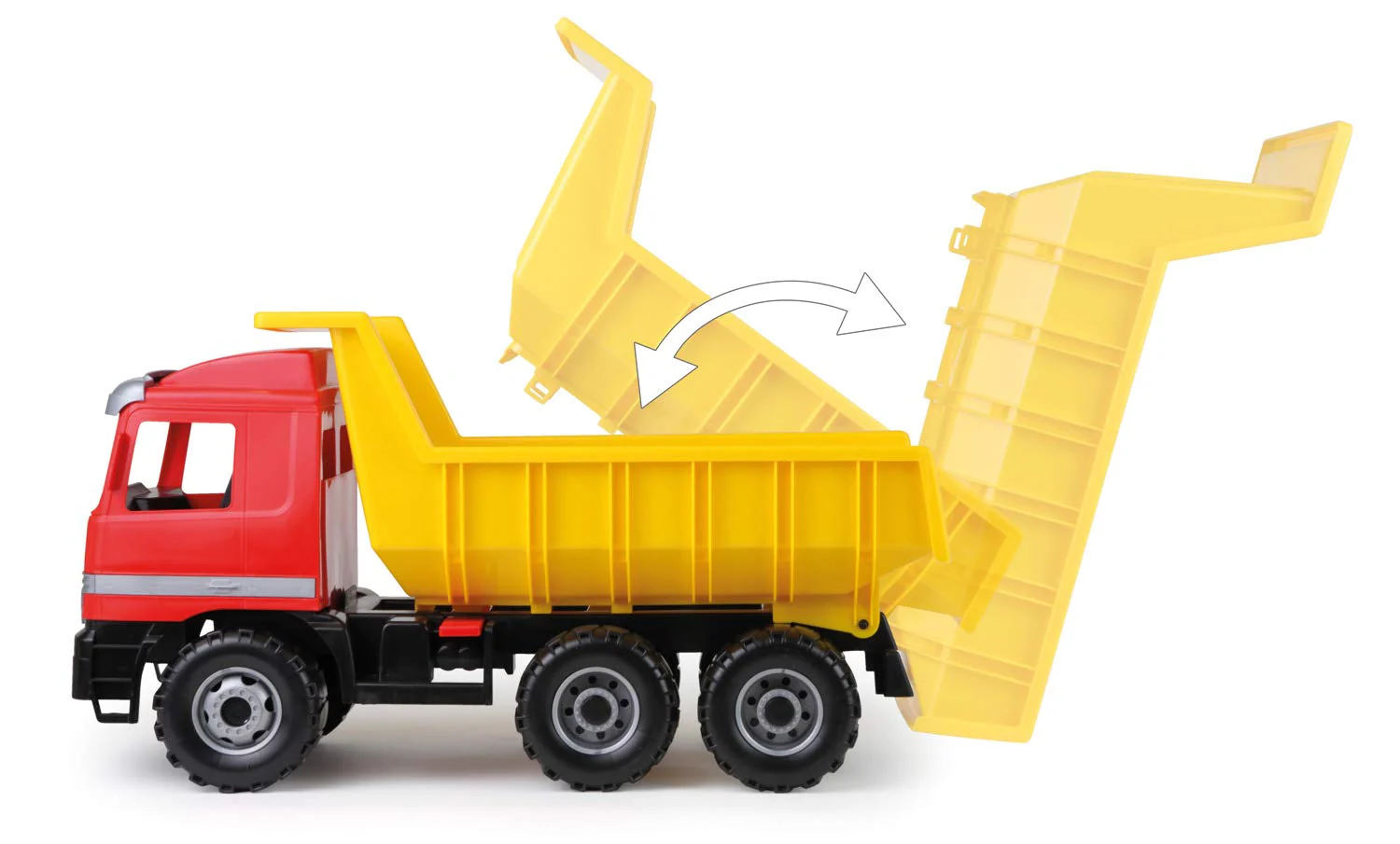Lena 02031 - Riesen Muldenkipper Mercedes Benz Actros, Kipplaster ca. 63 cm, großer Kipper mit 3 Achsen & verriegelbarer Kippmulde, Baustellen Spielfahrzeug für Kinder ab 3 Jahre, Rot, Gelb, Schwarz - Image 9