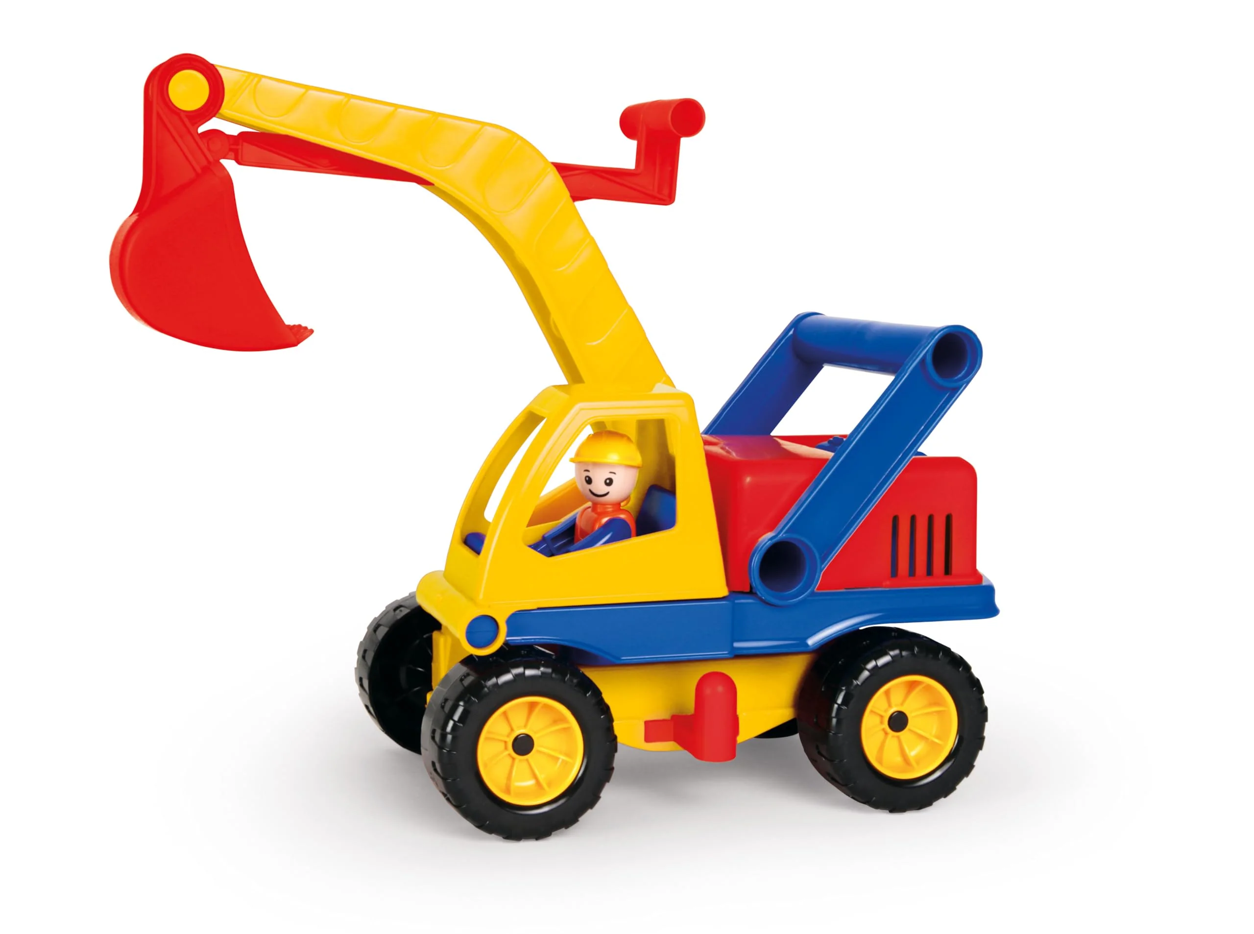 Lena 04151 Aktiv Bagger, ca. 35cm, mit beweglicher Spielfigur, Baustellen Spielfahrzeug für Kinder ab 2 Jahre, robuster Schaufelbagger mit funktionstüchtigen Baggeram und Haltegriff