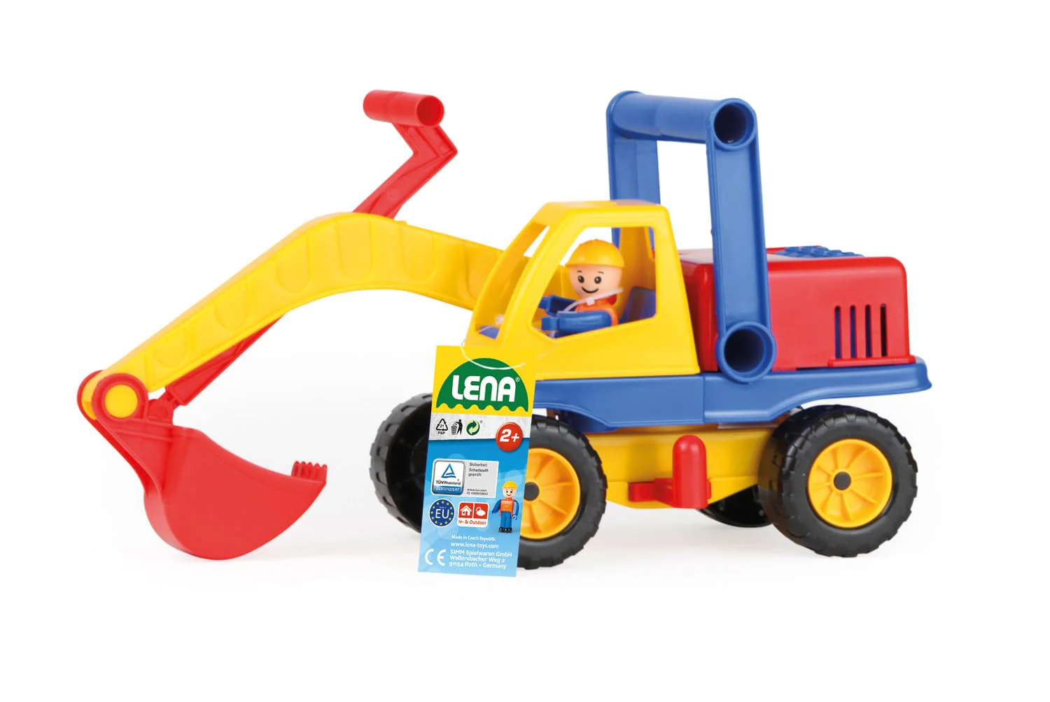 Lena 04151 Aktiv Bagger, ca. 35cm, mit beweglicher Spielfigur, Baustellen Spielfahrzeug für Kinder ab 2 Jahre, robuster Schaufelbagger mit funktionstüchtigen Baggeram und Haltegriff - Image 4