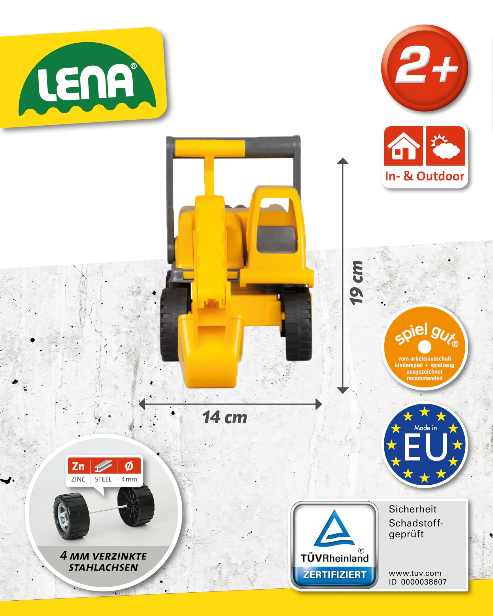 Lena 4211 EcoActives Bagger, Baustellenfahrzeug ca. 35 cm, robuster Schaufelbagger, natürlicher Holzgeruch durch ökologischen Holzanteil, Sandbagger für Kinder ab 2 Jahre, Spielfahrzeug in gelb - Image 5