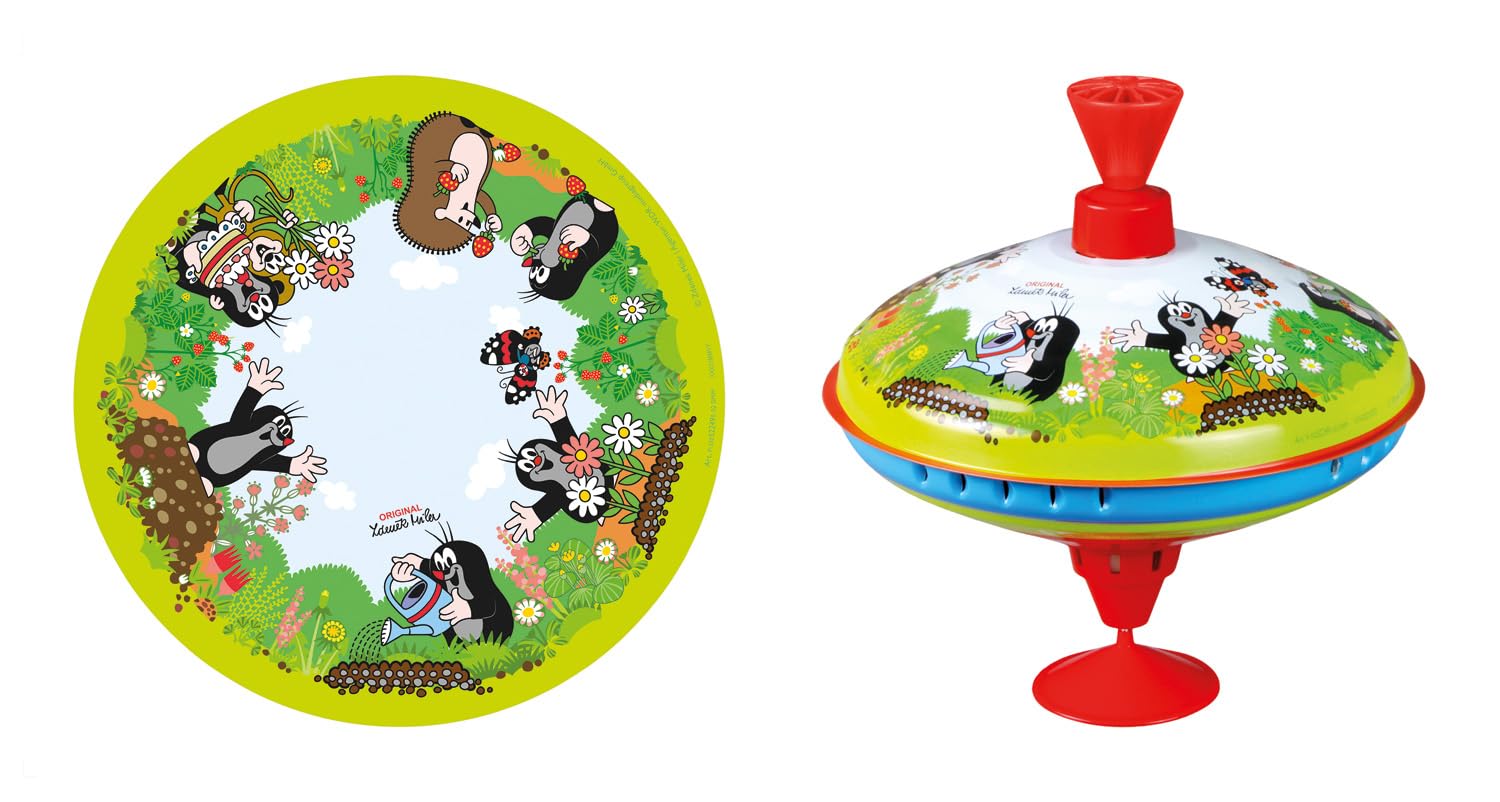 Lena tin Toys 52249 - Brummkreisel Ø19 cm Der kleine Maulwurf, Metall Kreisel, Schwungkreisel aus Blech, klassischer Pumpkreisel, Blechkreisel mit Spitze, Spielzeugkreisel für Kinder ab 18 Monate - Image 4