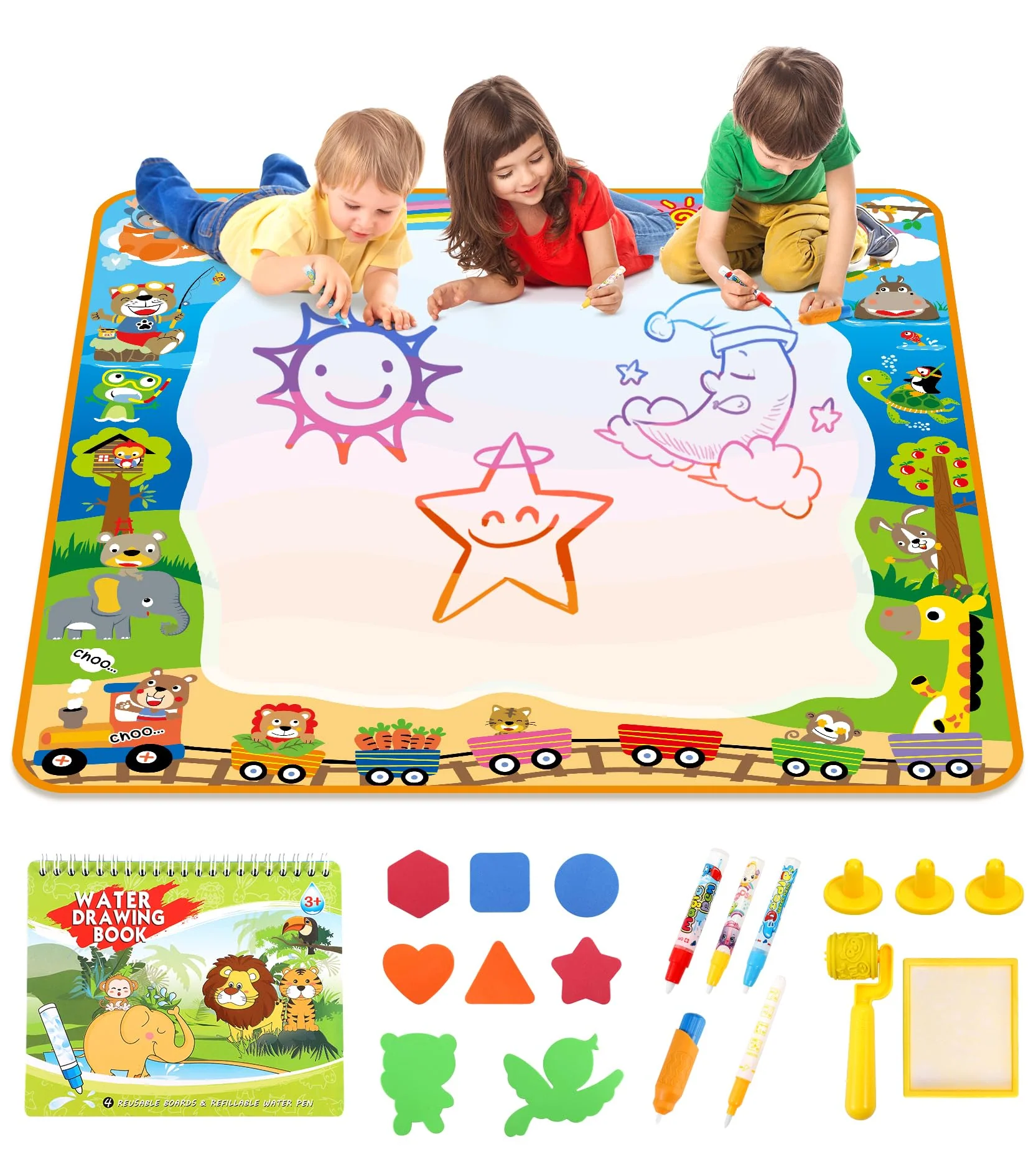 lenbest Spielzeug Kinderspielzeug ab 1 2 3 Jahre - 100×100cm Wasser Doodle Matte - Aqua Magic Doodle Matte - Große Wassermalmatte - Spiele - Montessori Spielzeug