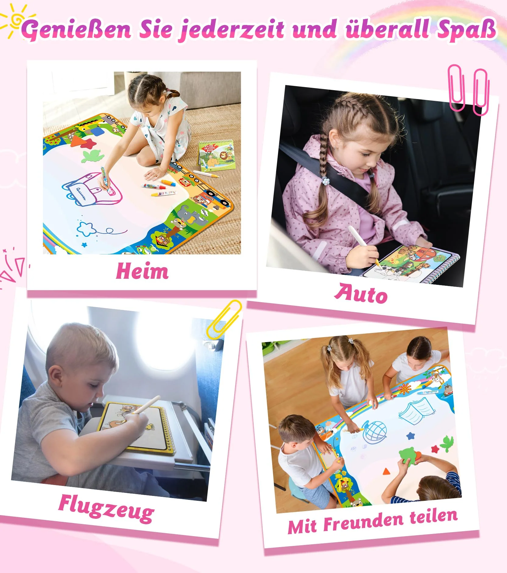 lenbest Spielzeug Kinderspielzeug ab 1 2 3 Jahre - 100×100cm Wasser Doodle Matte - Aqua Magic Doodle Matte - Große Wassermalmatte - Spiele - Montessori Spielzeug - Image 4