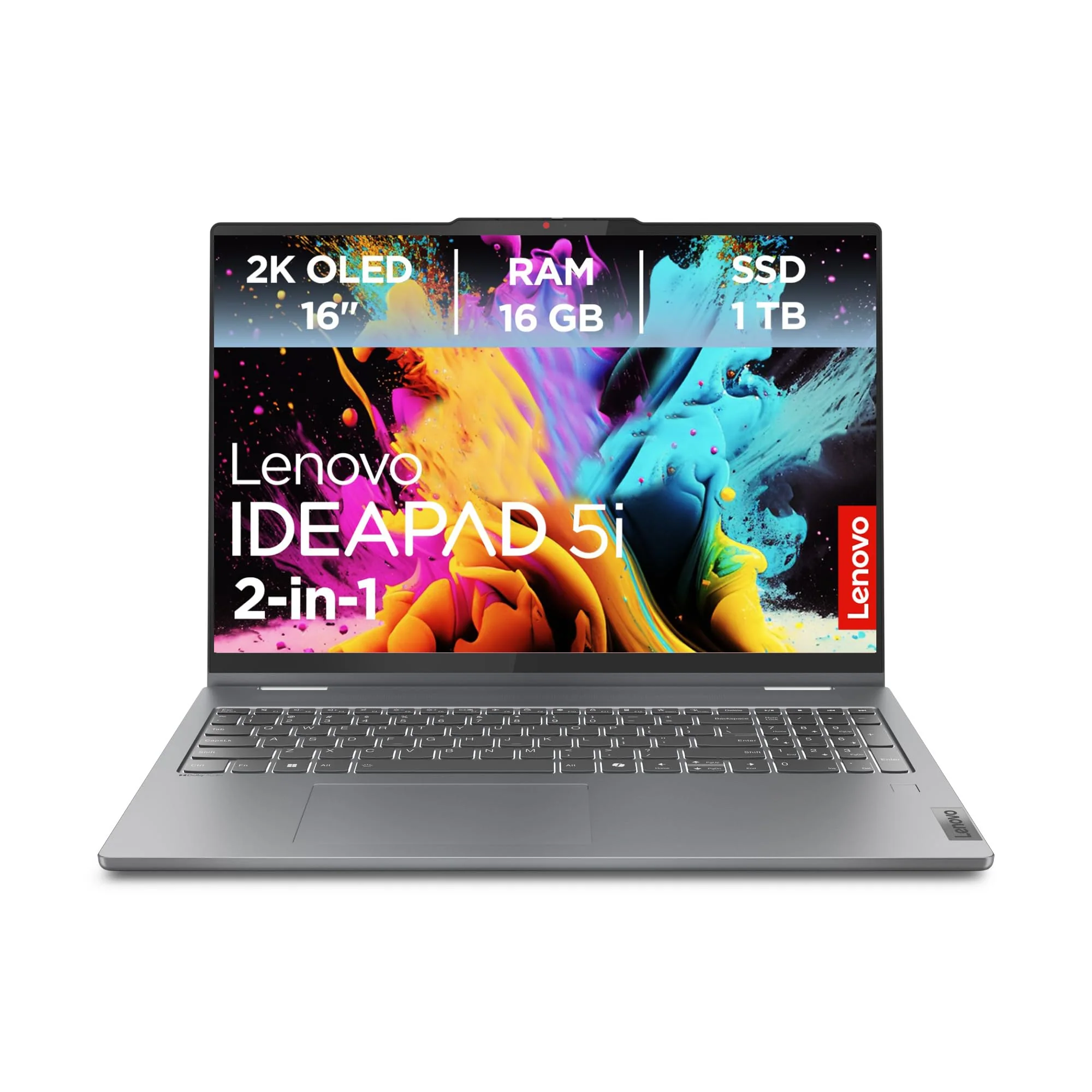 Lenovo IdeaPad 5i 2-in-1 Laptop | 16" 2K OLED Touch Display | Intel Core 7 150U | 16GB RAM | 1TB SSD | Intel Grafik | Win11 | QWERTZ | Luna Grau | Beleuchtete Tastatur | 3 Monate Premium Care