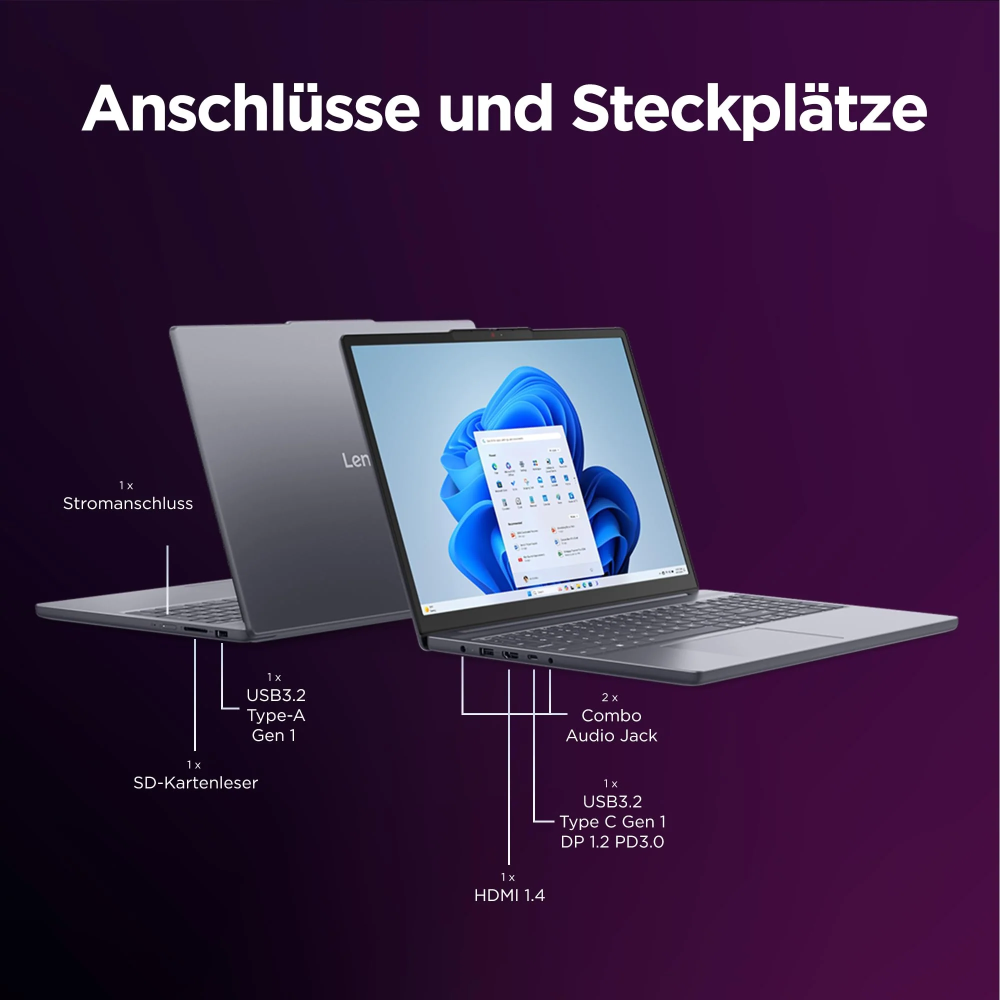 Lenovo IdeaPad Slim 3i Laptop | 14" WUXGA Display | Intel Core i5 13420H | 16GB RAM | 512GB SSD | Intel UHD Grafik |Windows 11 | QWERTZ | Luna Grau | 3 Monate Premium Care - Image 3
