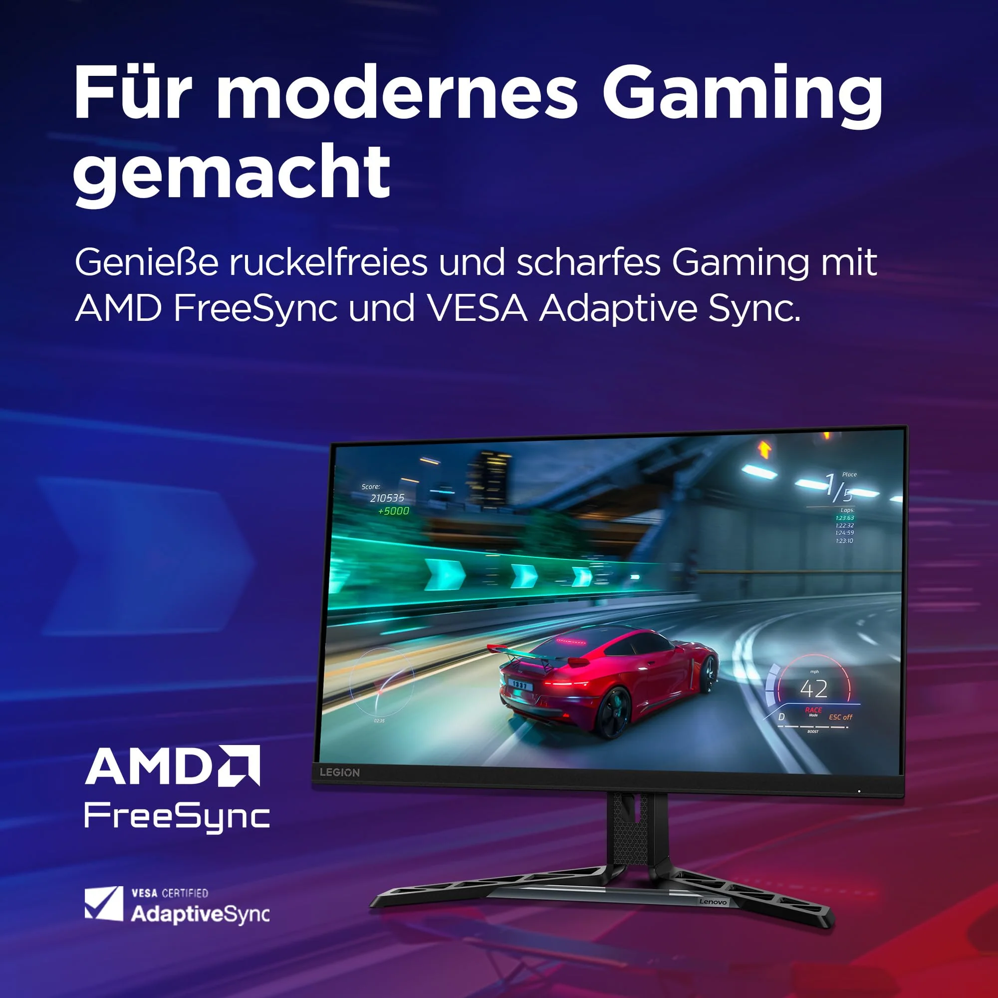 Lenovo Legion R27qe | 27" QHD Gaming Monitor | 2560x1440 | 180Hz | 450 nits | 0,5ms Reaktionszeit | HDMI | DisplayPort | AMD FreeSync | schwarz - Image 4