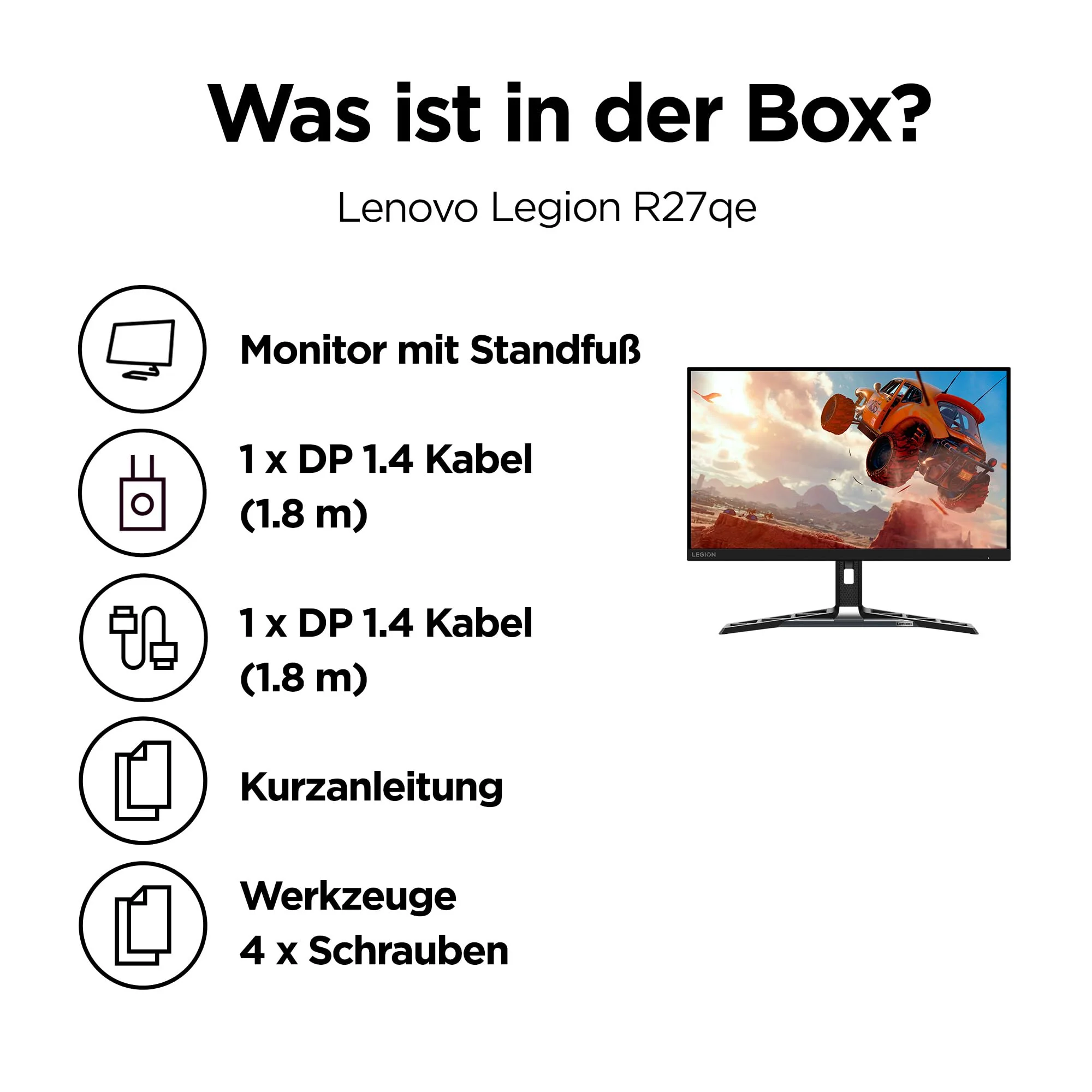 Lenovo Legion R27qe | 27" QHD Gaming Monitor | 2560x1440 | 180Hz | 450 nits | 0,5ms Reaktionszeit | HDMI | DisplayPort | AMD FreeSync | schwarz - Image 9