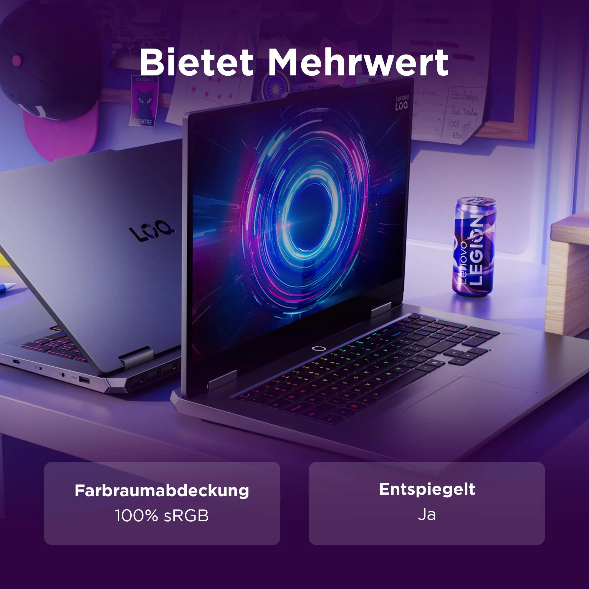 Lenovo LOQ Gaming AI Laptop | 17.3" Full HD 165Hz Display | NVIDIA GeForce RTX 5070 | Intel Core i7-14700HX | 16GB RAM | 1TB SSD | Win11 | QWERTZ | 24-Zonen-RGB-Tastatur | Grau | 3 Monate GamePass - Image 3