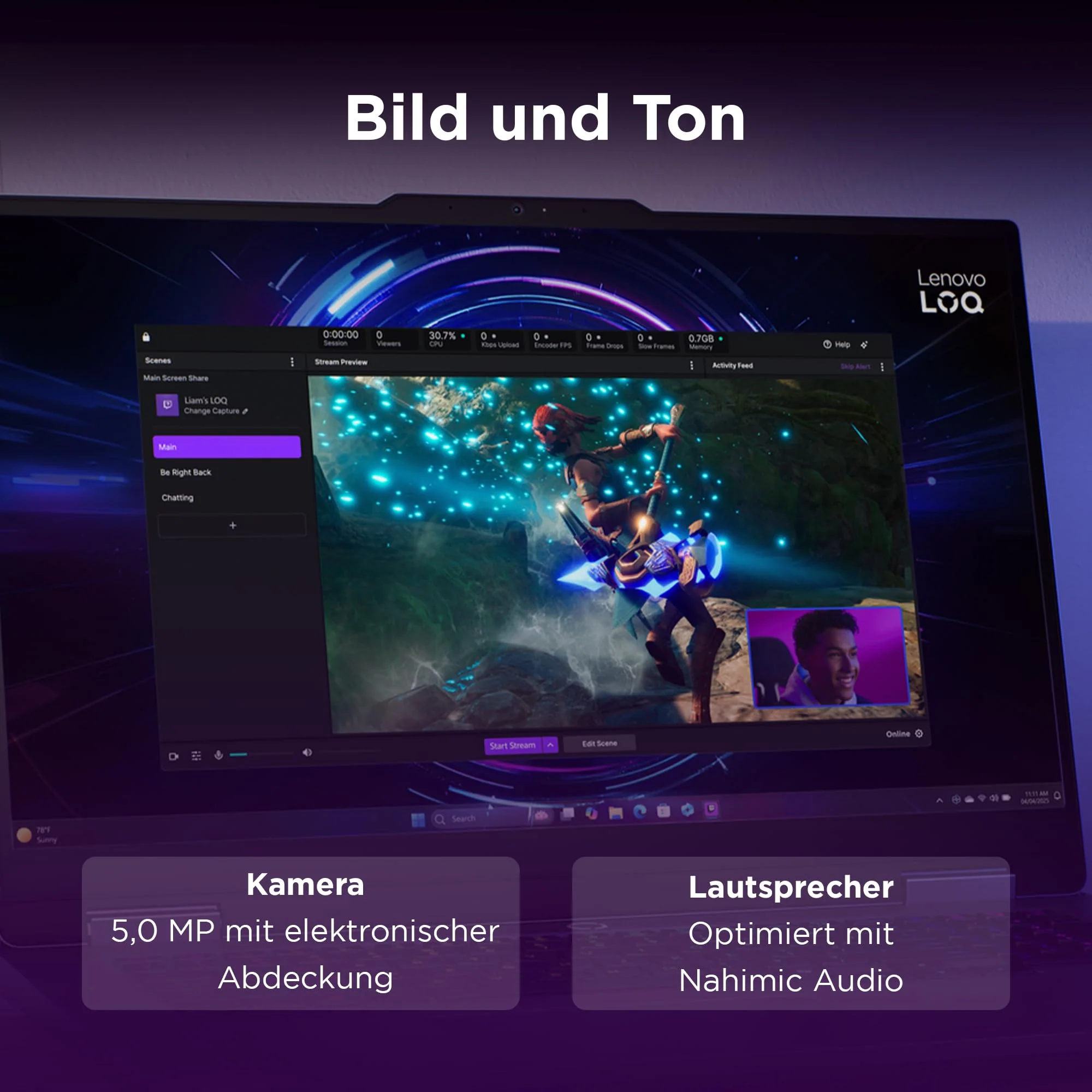Lenovo LOQ Gaming AI Laptop | 17.3" Full HD 165Hz Display | NVIDIA GeForce RTX 5070 | Intel Core i7-14700HX | 16GB RAM | 1TB SSD | Win11 | QWERTZ | 24-Zonen-RGB-Tastatur | Grau | 3 Monate GamePass - Image 4