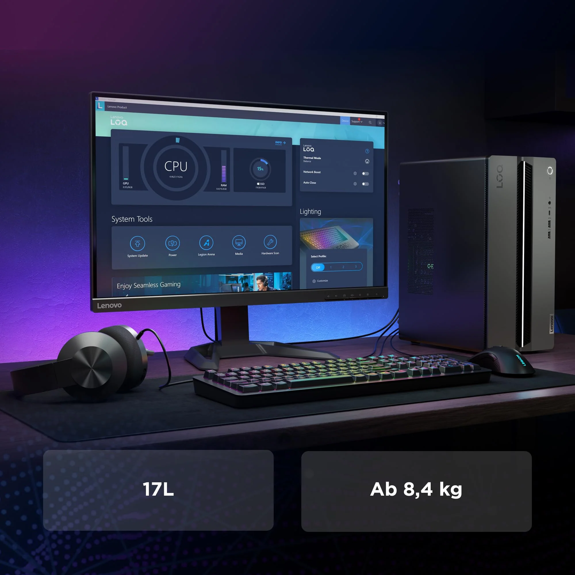 Lenovo LOQ Gaming Desktop-PC | Intel Core i5-14400F | 16GB RAM | 1TB SSD | NVIDIA GeForce RTX 4060 | Windows 11 Home | QWERTZ | schwarz | 3 Monate Premium Care - Image 5