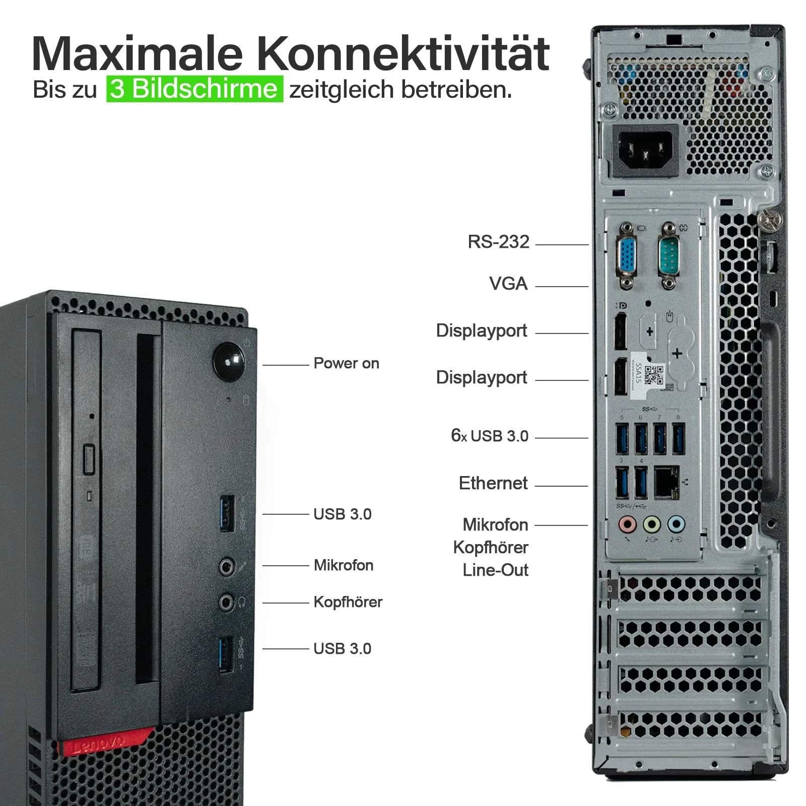Lenovo - Schneller PC mit Іntel Core i7 - Desktop Computer + Silent Rechner für Büro & Home Office mit 4,0 GHZ - 32GB RAM - 1TB SSD - USB3.0 - WLAN - inkl Windows 11 Pro + Maus/Tastatur - Image 3