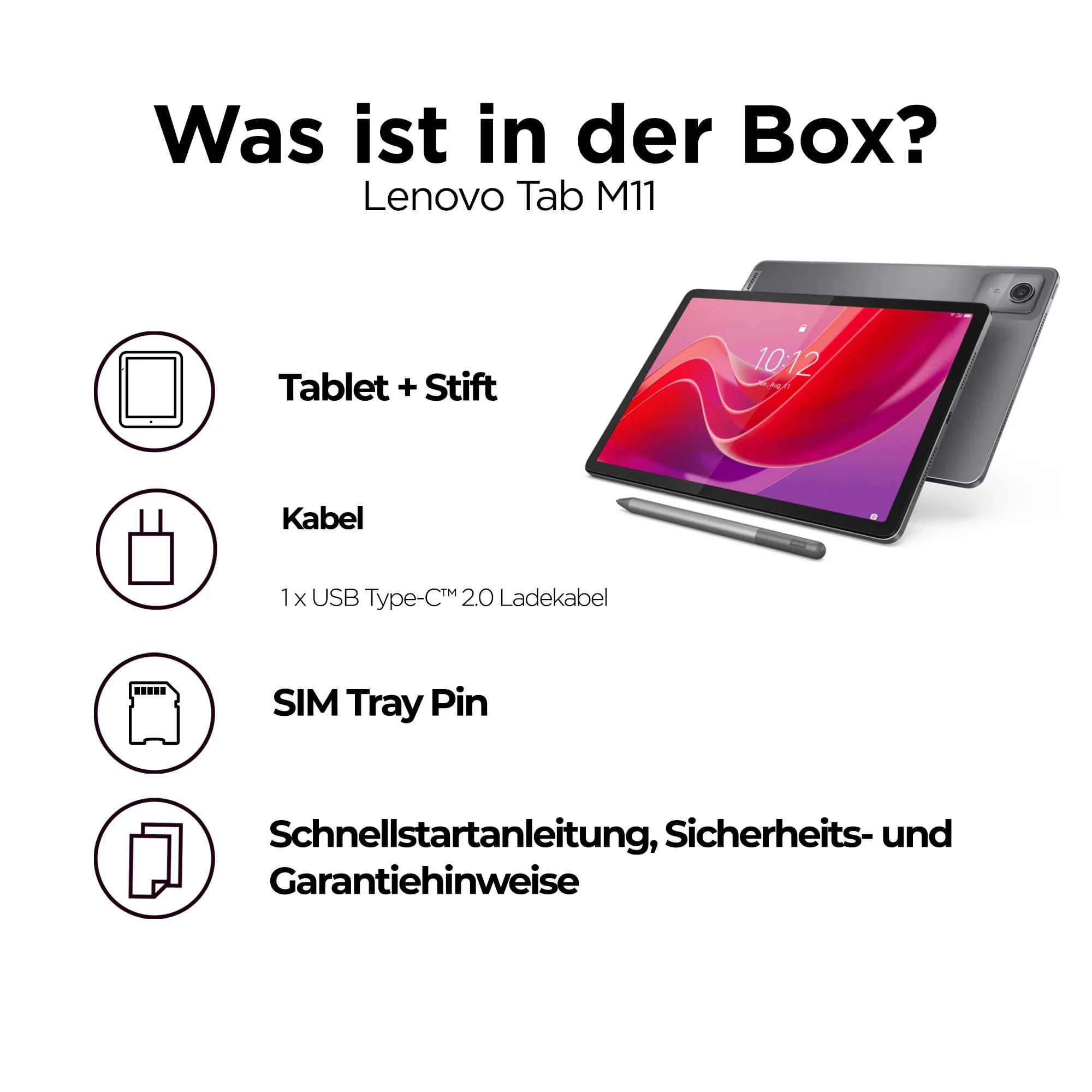 Lenovo Tab M11 Tablet | 11'' WUXGA Touch Display | MediaTek Helio G88 | 8GB RAM | 128GB SSD | Wi-Fi | Android 14 | grau | inkl Tab Pen - Image 4