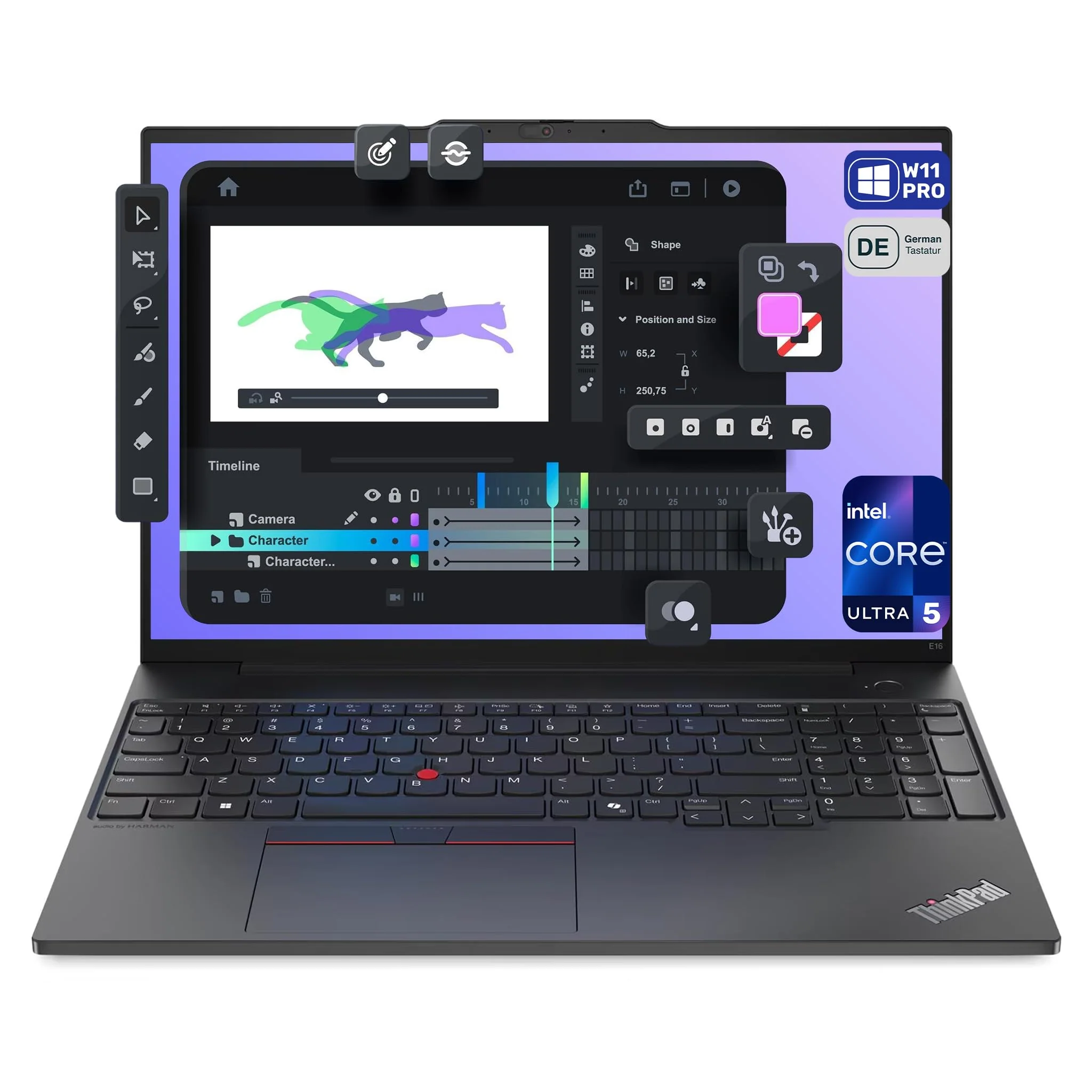 Lenovo ThinkPad E16 Gen 2 Laptop, Intel Core Ultra 5-125U, 64 GB DDR5 RAM, 4 TB PCIe SSD, 16" WUXGA Display, Intel Arc Graphics, QWERTZ Tastatur, Windows 11 Pro, Black