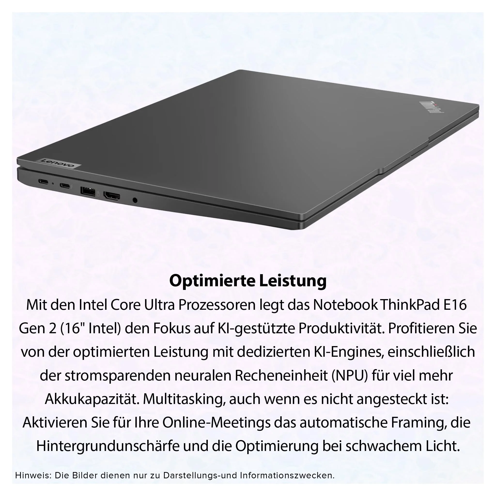 Lenovo ThinkPad E16 Gen 2 Laptop, Intel Core Ultra 5-125U, 64 GB DDR5 RAM, 4 TB PCIe SSD, 16" WUXGA Display, Intel Arc Graphics, QWERTZ Tastatur, Windows 11 Pro, Black - Image 5