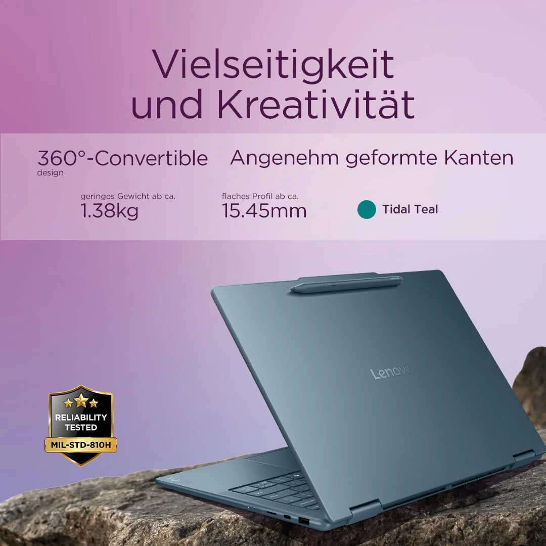 Lenovo Yoga 7 2-in-1 Laptop | Copilot+ PC | 14" WUXGA OLED Display | AMD Ryzen AI 5 | AMD Radeon Grafik | 16GB RAM | 512GB SSD | Win11 | QWERTZ | Tidal Teal | Inkl. Pen | 3 Monate Premium Care - Image 10