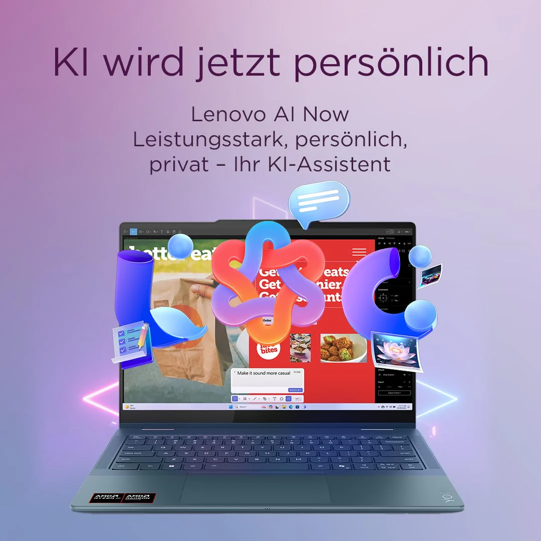 Lenovo Yoga 7 2-in-1 Laptop | Copilot+ PC | 14" WUXGA OLED Display | AMD Ryzen AI 5 | AMD Radeon Grafik | 16GB RAM | 512GB SSD | Win11 | QWERTZ | Tidal Teal | Inkl. Pen | 3 Monate Premium Care - Image 5