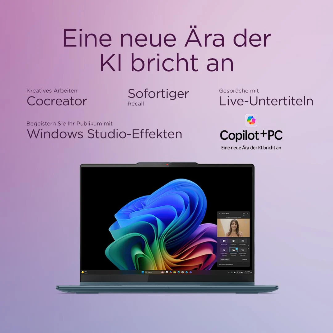 Lenovo Yoga 7 2-in-1 Laptop | Copilot+ PC | 14" WUXGA OLED Display | AMD Ryzen AI 5 | AMD Radeon Grafik | 16GB RAM | 512GB SSD | Win11 | QWERTZ | Tidal Teal | Inkl. Pen | 3 Monate Premium Care - Image 6
