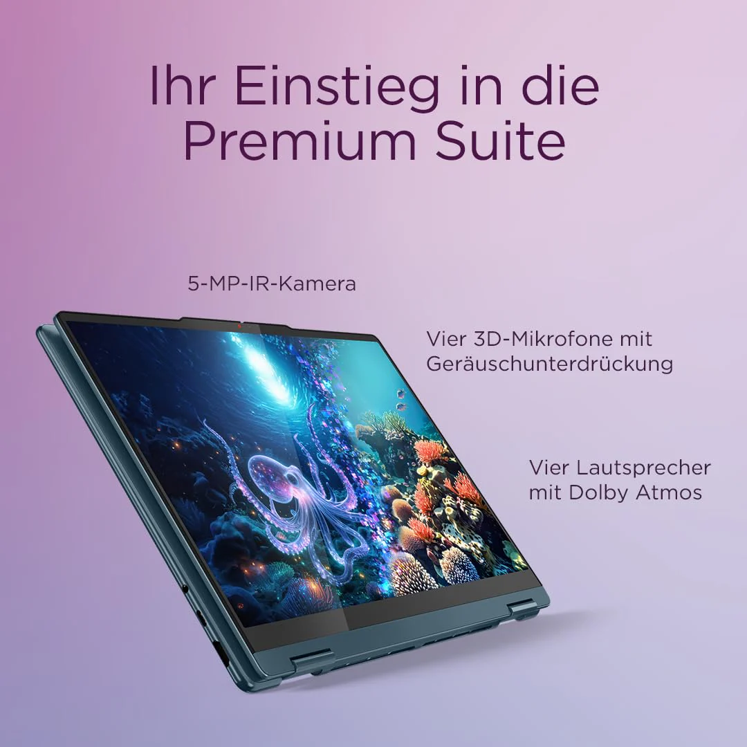 Lenovo Yoga 7 2-in-1 Laptop | Copilot+ PC | 14" WUXGA OLED Display | AMD Ryzen AI 5 | AMD Radeon Grafik | 16GB RAM | 512GB SSD | Win11 | QWERTZ | Tidal Teal | Inkl. Pen | 3 Monate Premium Care - Image 7