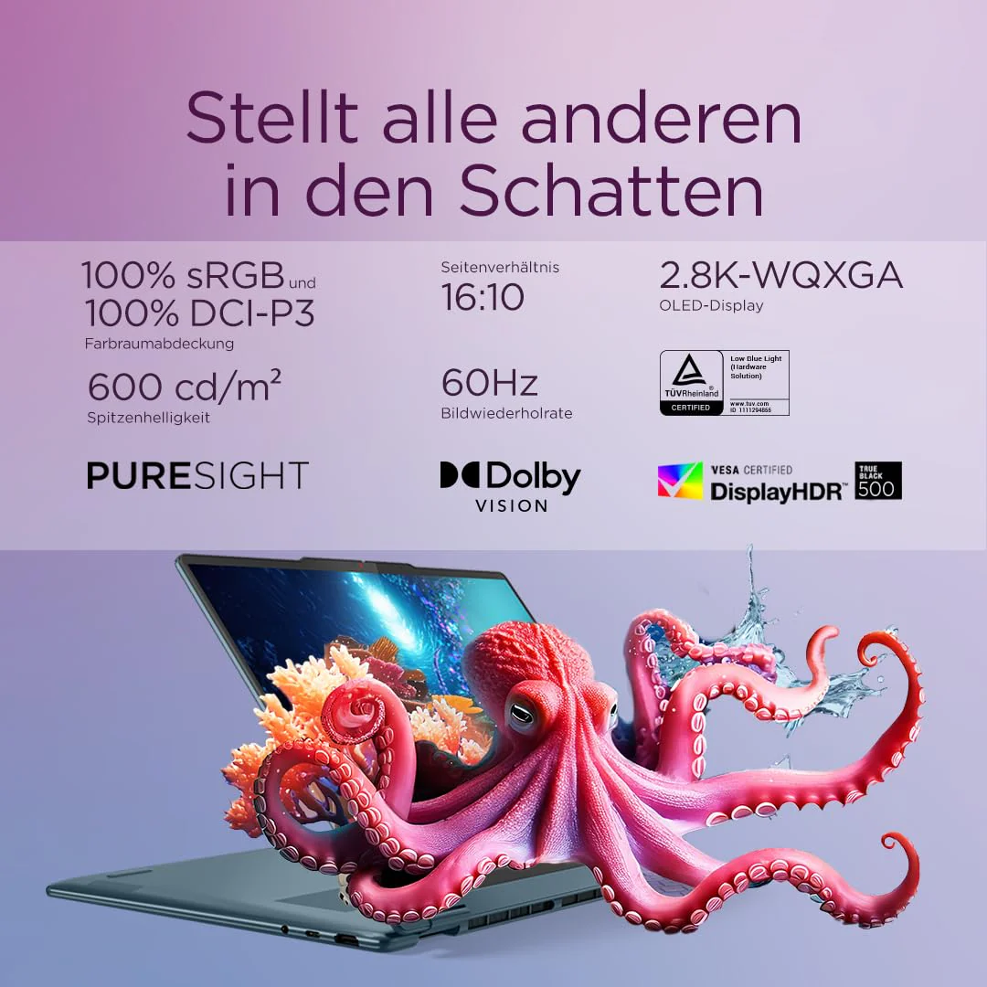 Lenovo Yoga 7 2-in-1 Laptop | Copilot+ PC | 14" WUXGA OLED Display | AMD Ryzen AI 5 | AMD Radeon Grafik | 16GB RAM | 512GB SSD | Win11 | QWERTZ | Tidal Teal | Inkl. Pen | 3 Monate Premium Care - Image 8