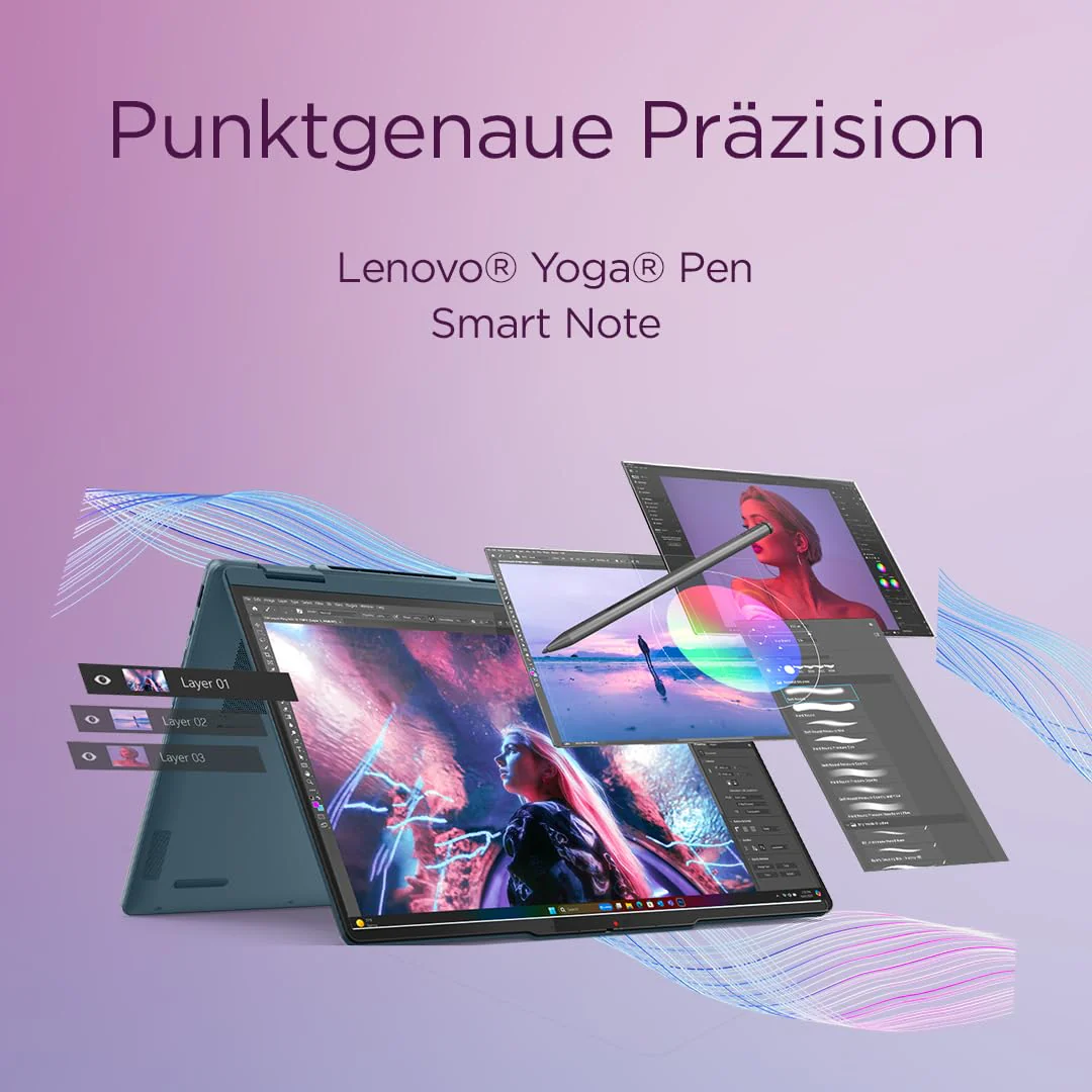 Lenovo Yoga 7 2-in-1 Laptop | Copilot+ PC | 14" WUXGA OLED Display | AMD Ryzen AI 5 | AMD Radeon Grafik | 16GB RAM | 512GB SSD | Win11 | QWERTZ | Tidal Teal | Inkl. Pen | 3 Monate Premium Care - Image 9