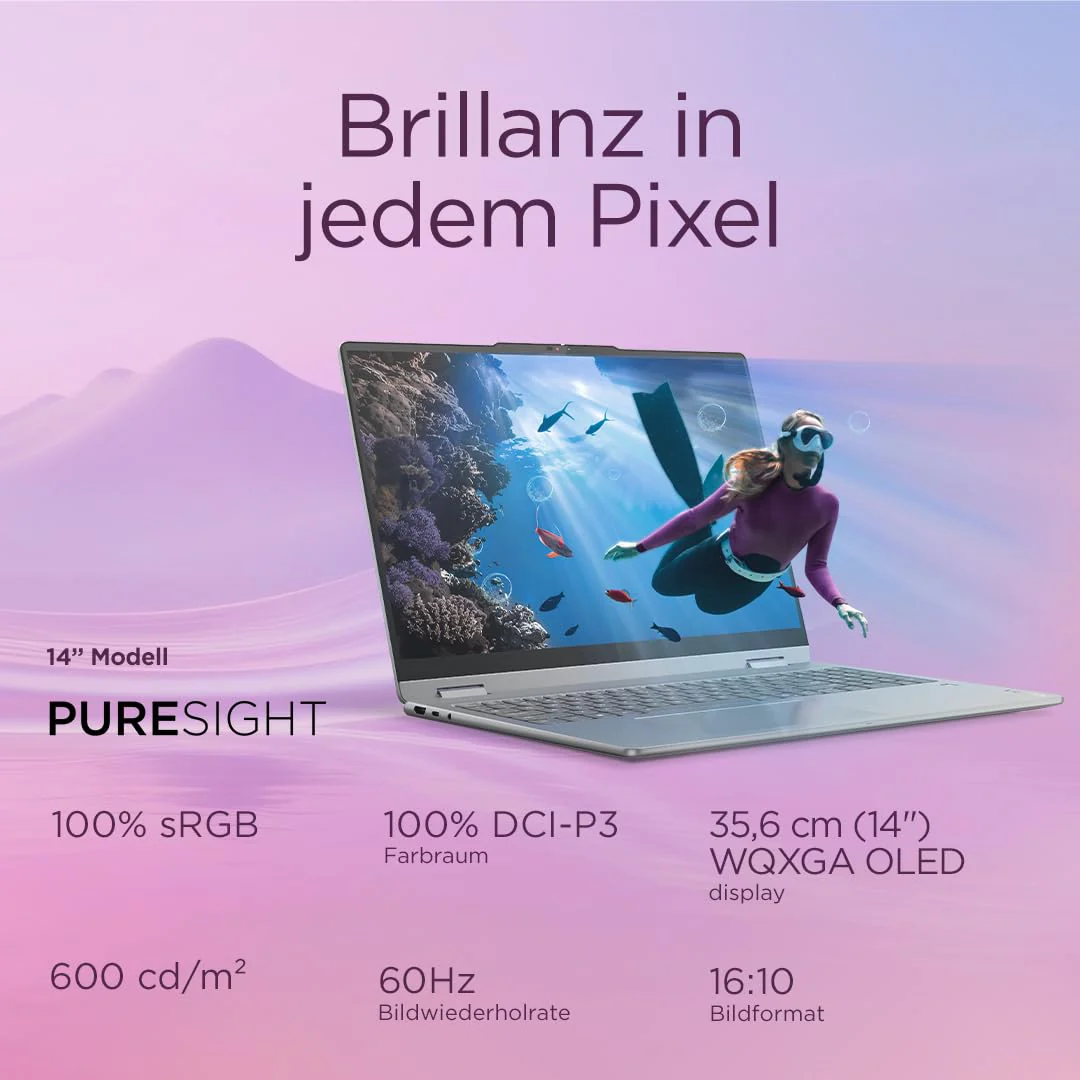 Lenovo Yoga 7i 2-in-1 AI Laptop | Copilot+ PC | 14" 2.8K OLED | Intel Core Ultra 7 | 16GB RAM | 512GB SSD | Intel Arc Grafik | Win11 | QWERTZ | inkl. Yoga Pen | 3 Jahre Garantie Exklusiv bei Amazon - Image 6